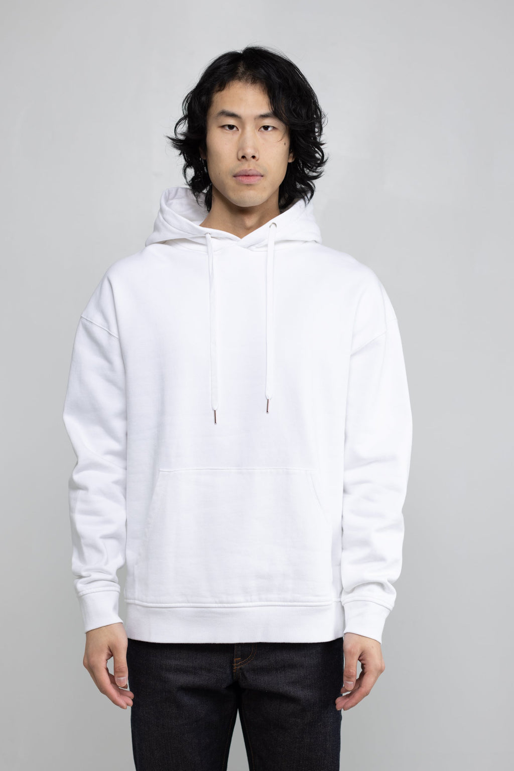 Cotton Fleece Pullover Hoodie in White 02
