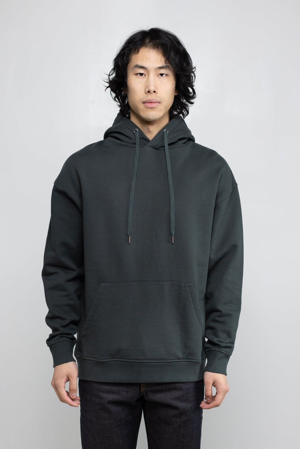 Cotton Fleece Pullover Hoodie in Hunter Green 01