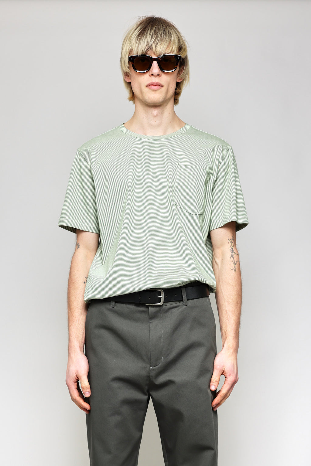 Mini Stripe Pocket Crew in Green 01