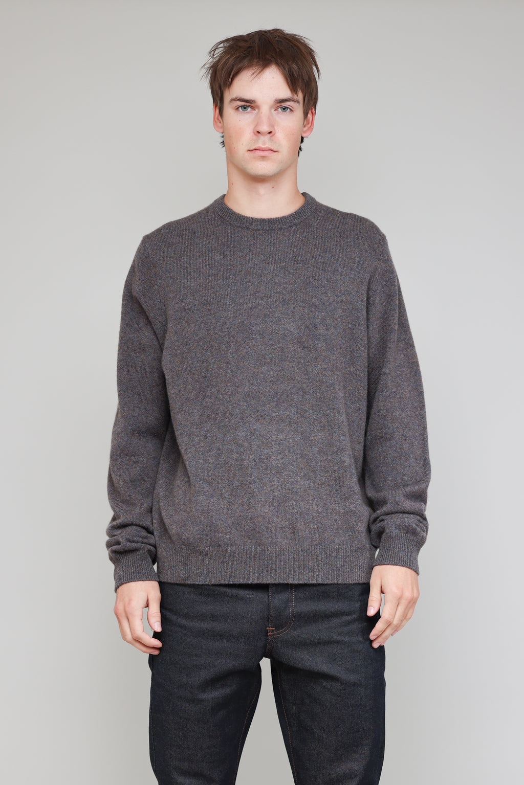 New Wool Crewneck in Melange Fossil 01