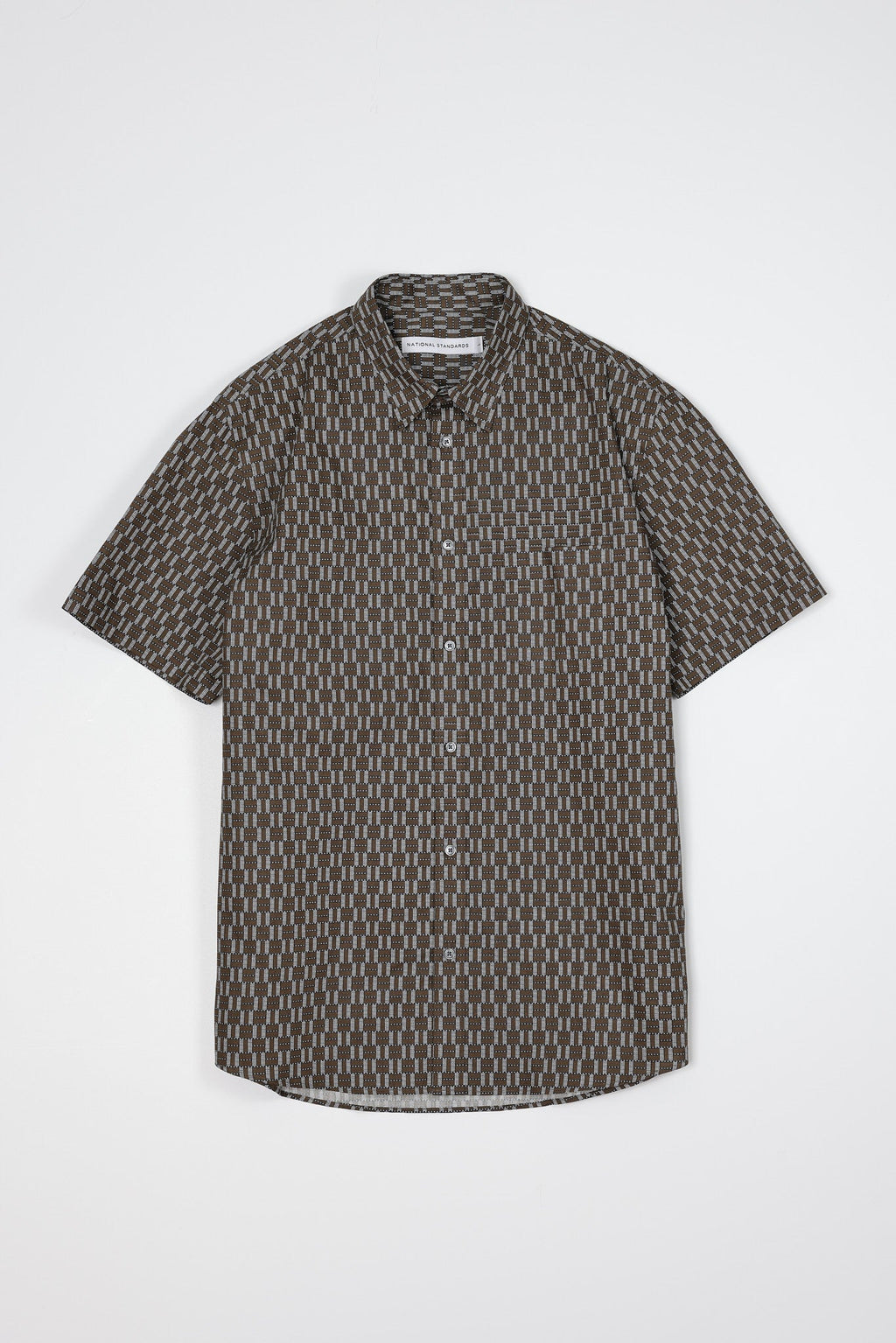 Japanese Graphic Grid Print in Khaki and Blue 01