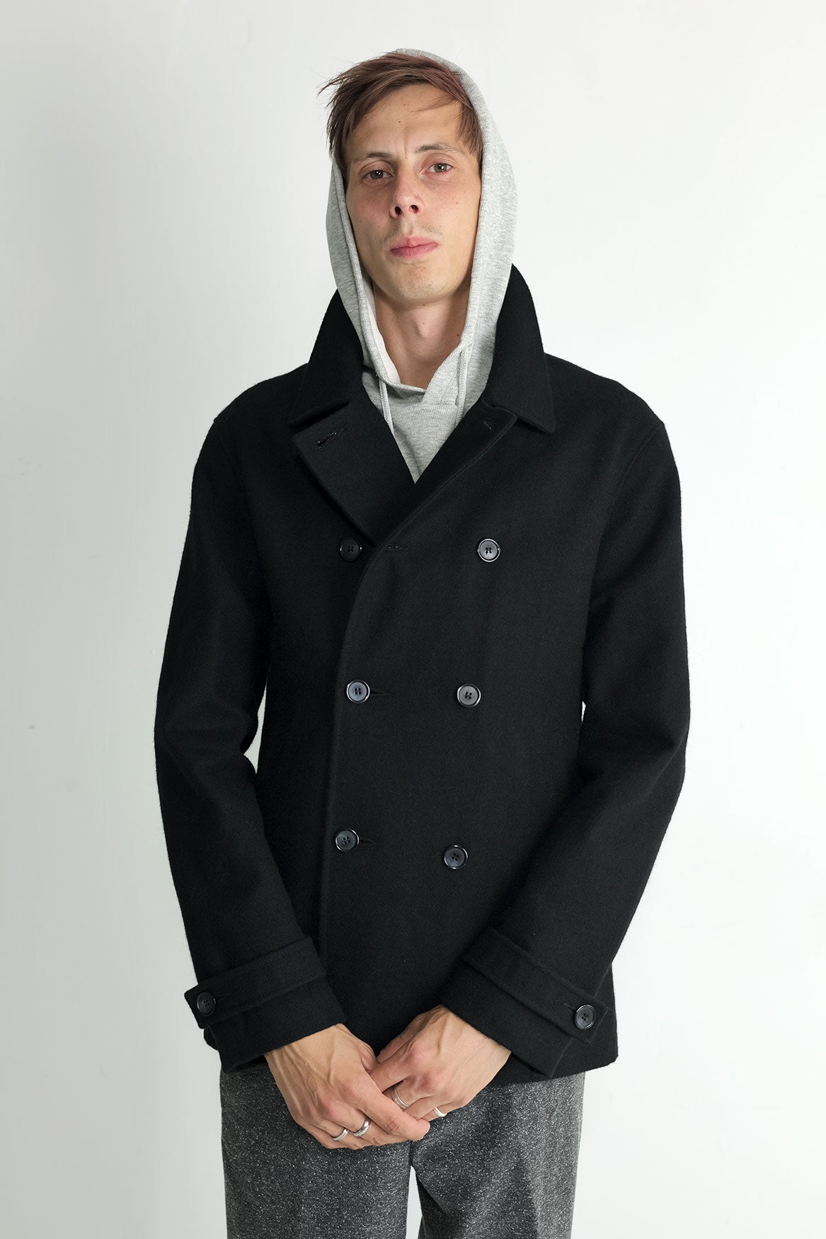 Japanese Loden Pea Coat in Black