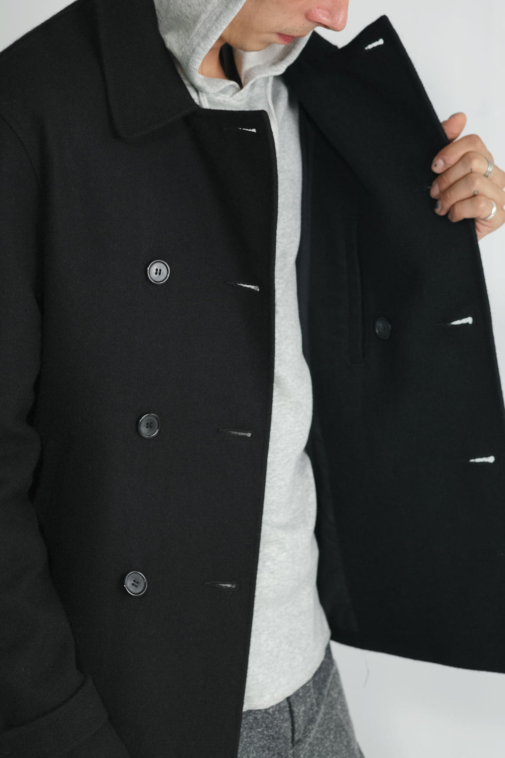 Japanese Loden Pea Coat in Black