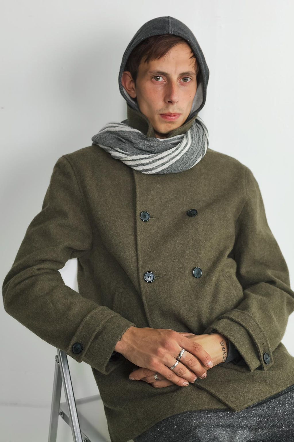 Japanese Loden Pea Coat in Army Green