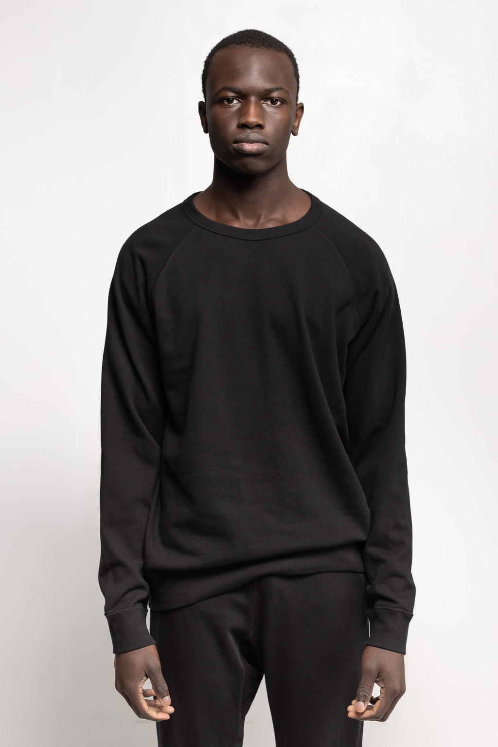 French Terry Long Sleeve Crew in Black 02