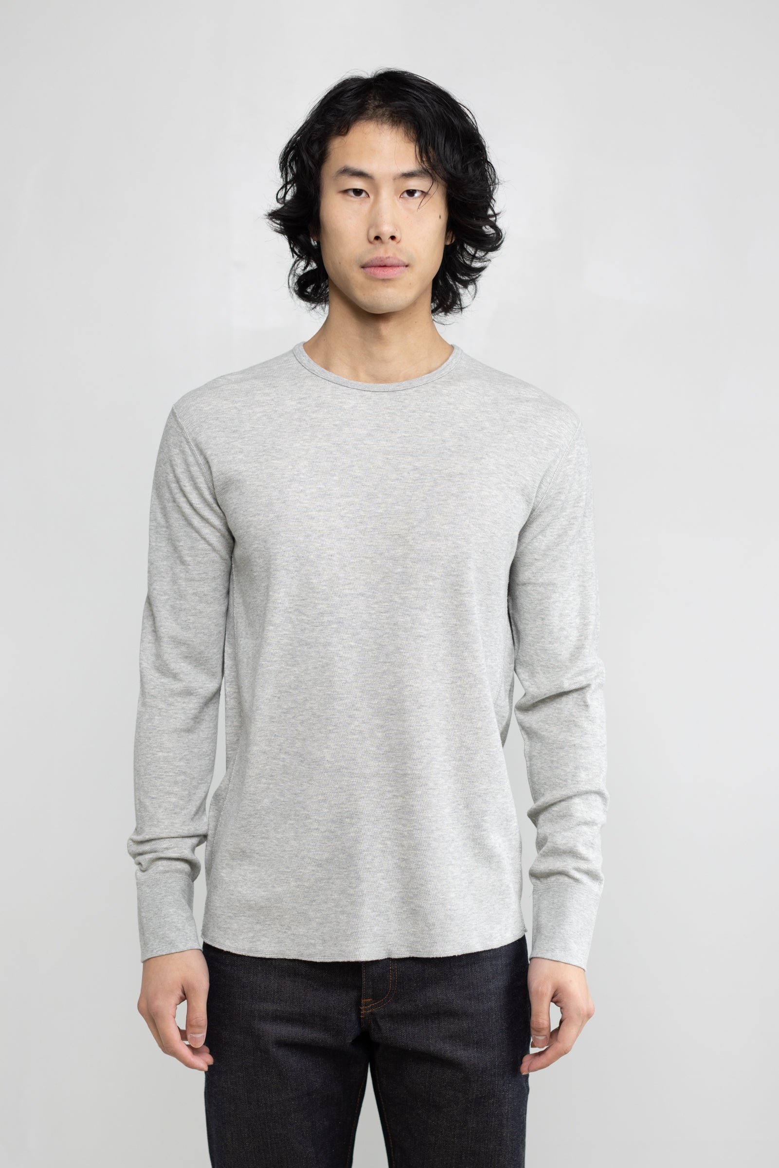 Mesh Thermal L/S Crew in Melange Grey 02