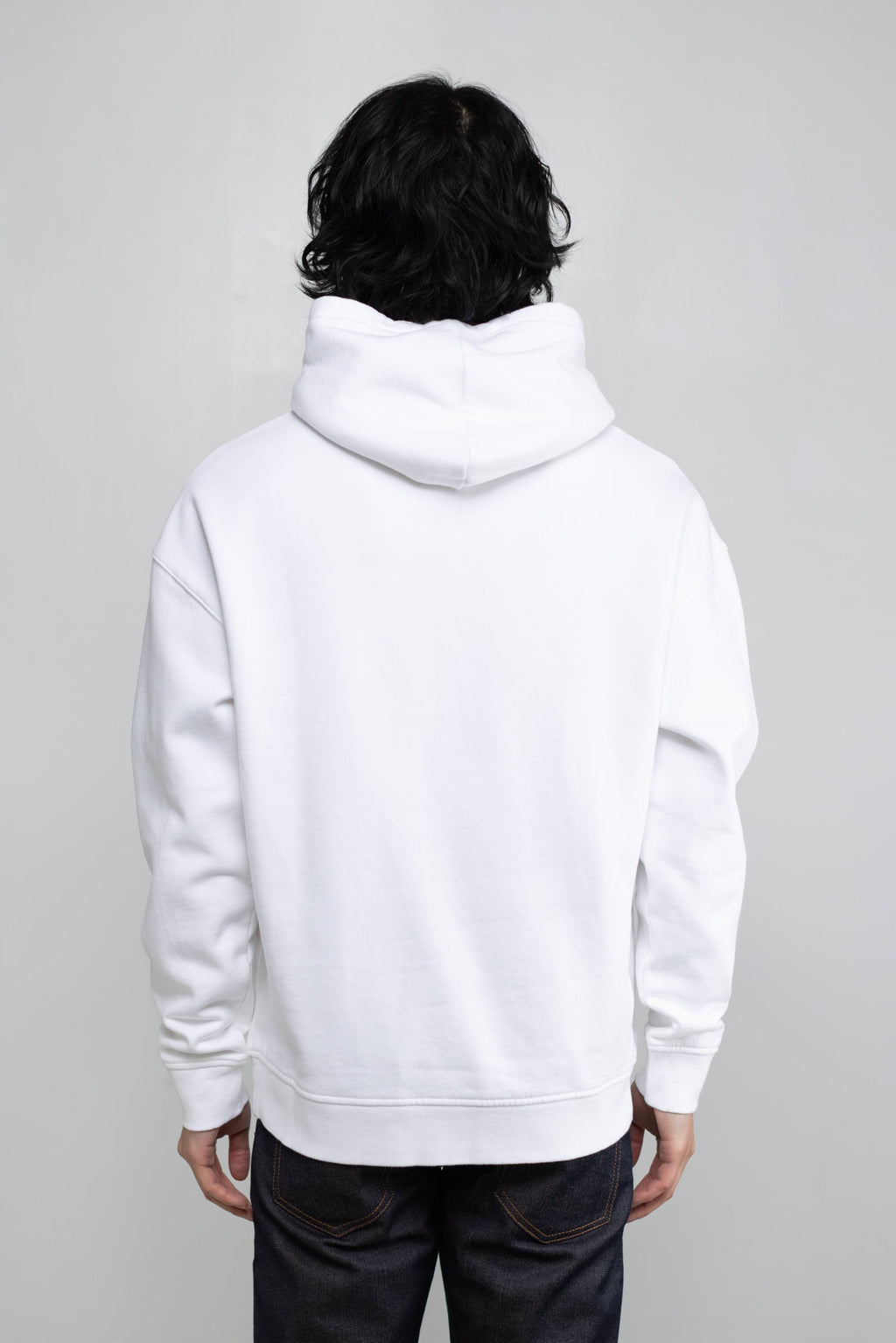 Cotton Fleece Pullover Hoodie in White 03