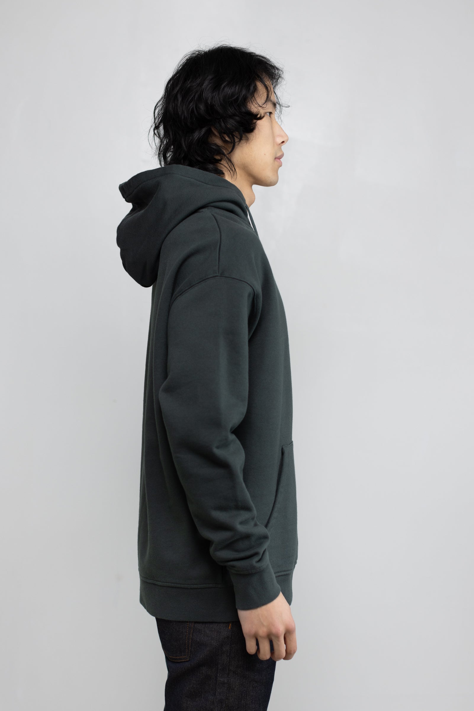 Cotton Fleece Pullover Hoodie in Hunter Green 04