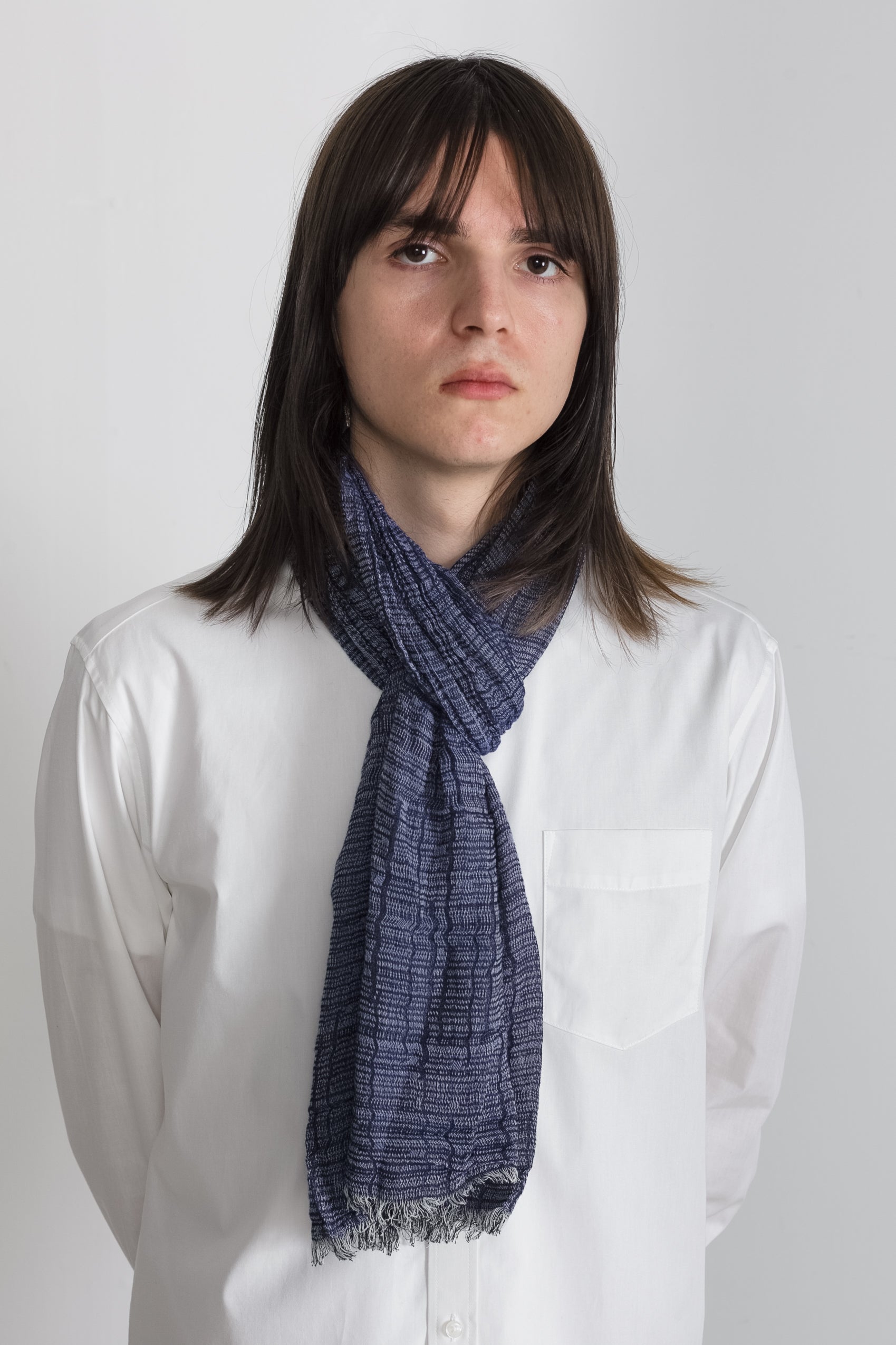 Yarn Dyed Gauze Scarf in Blue 003