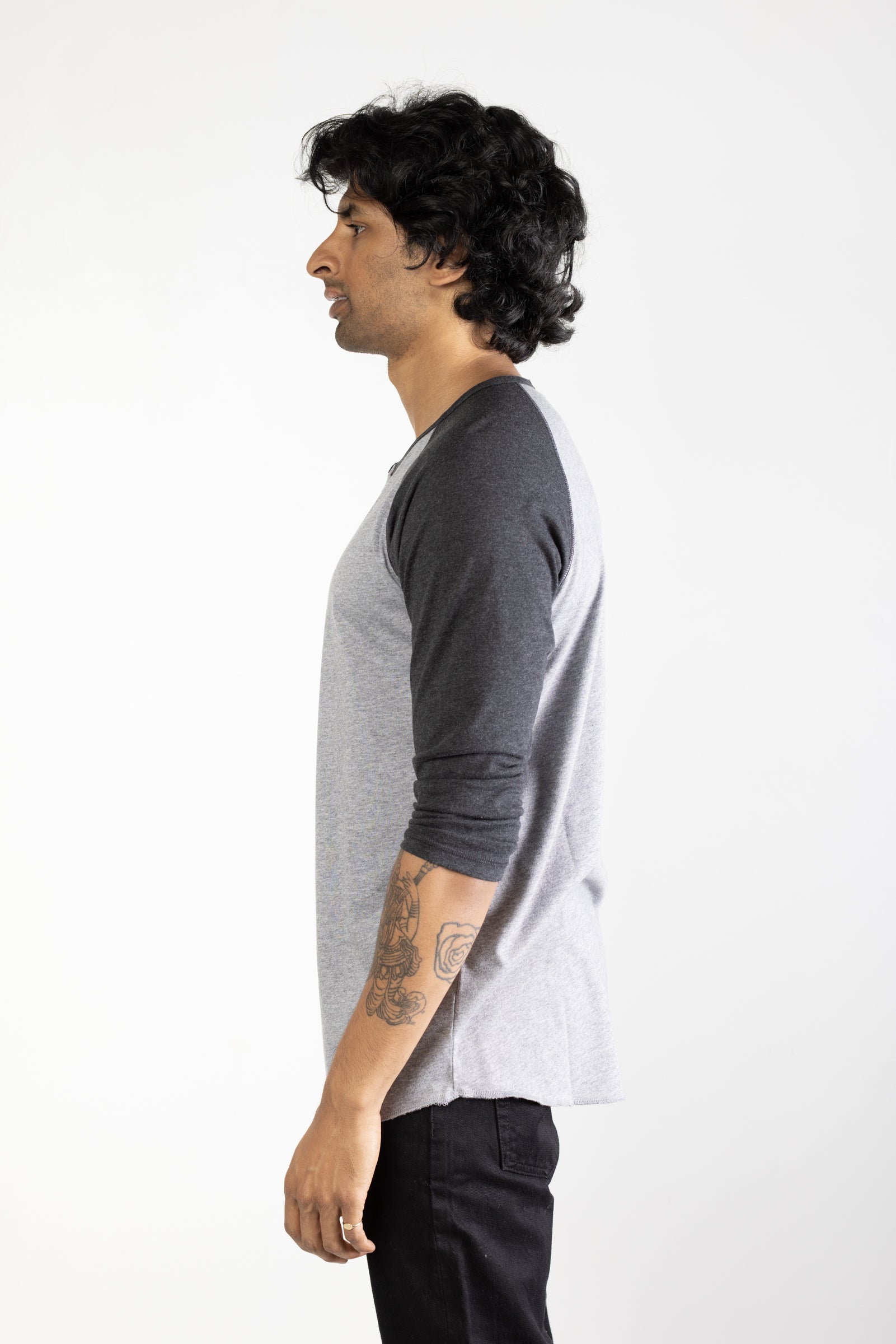 NS2122-9 Tri-blend 3/4 henley in Grey with Charcoal sleeves 03