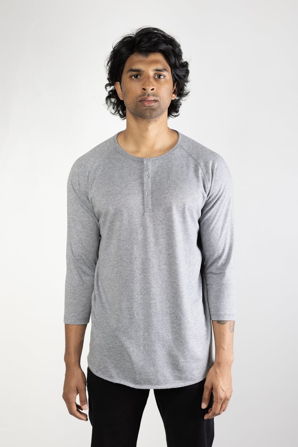 NS2122-9 Tri-Blend 3/4 Henley in Grey 03