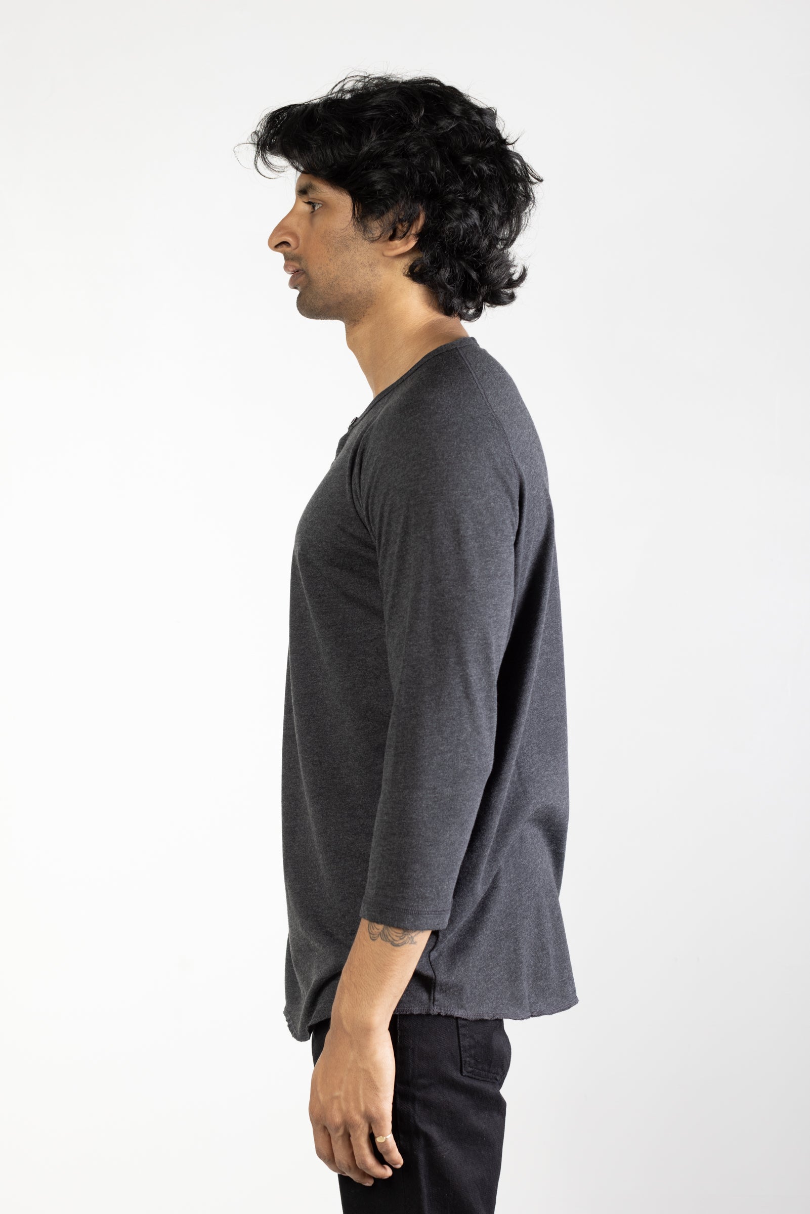 Tri Blend Henley in Charcoal 04