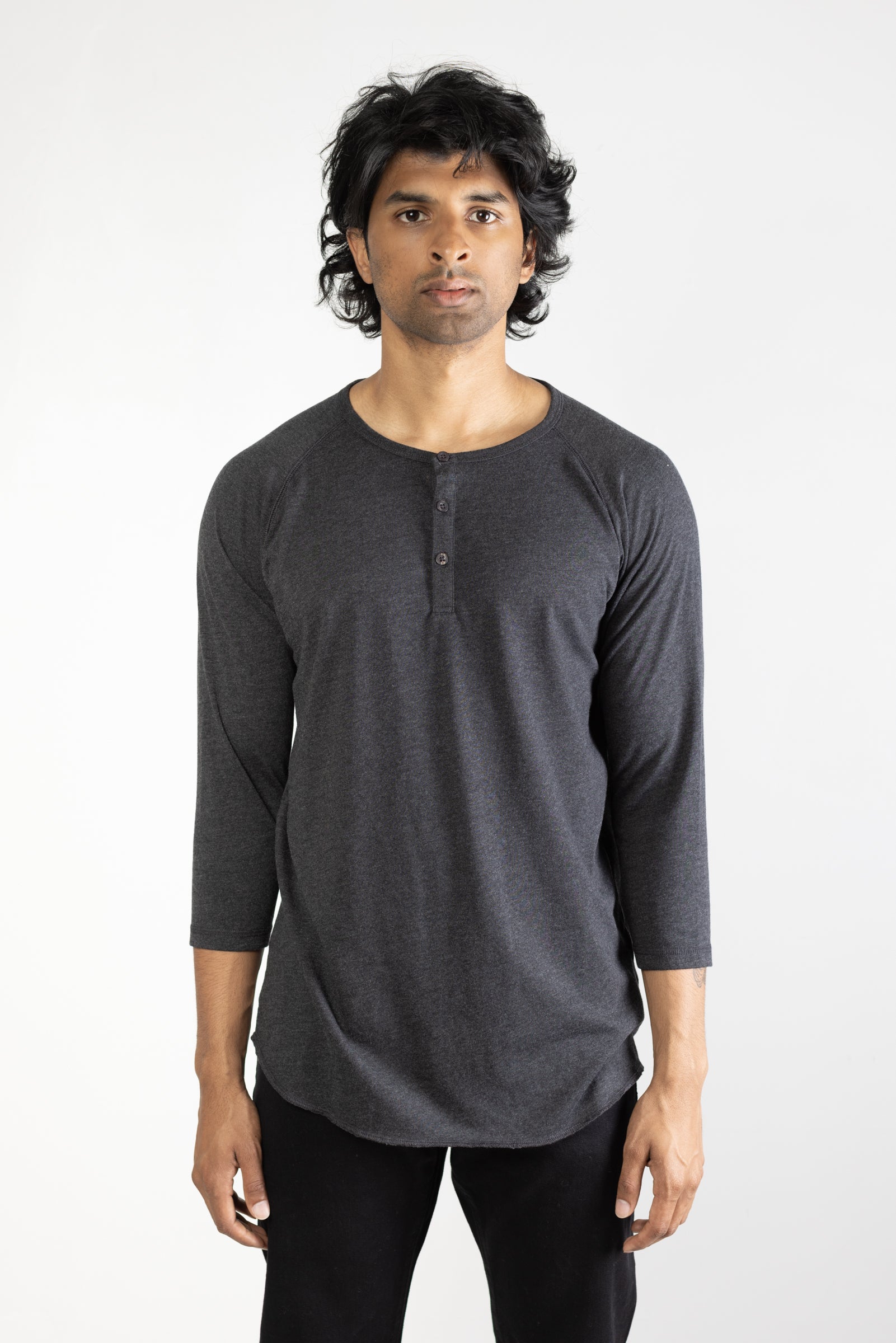 Tri Blend Henley in Charcoal 02
