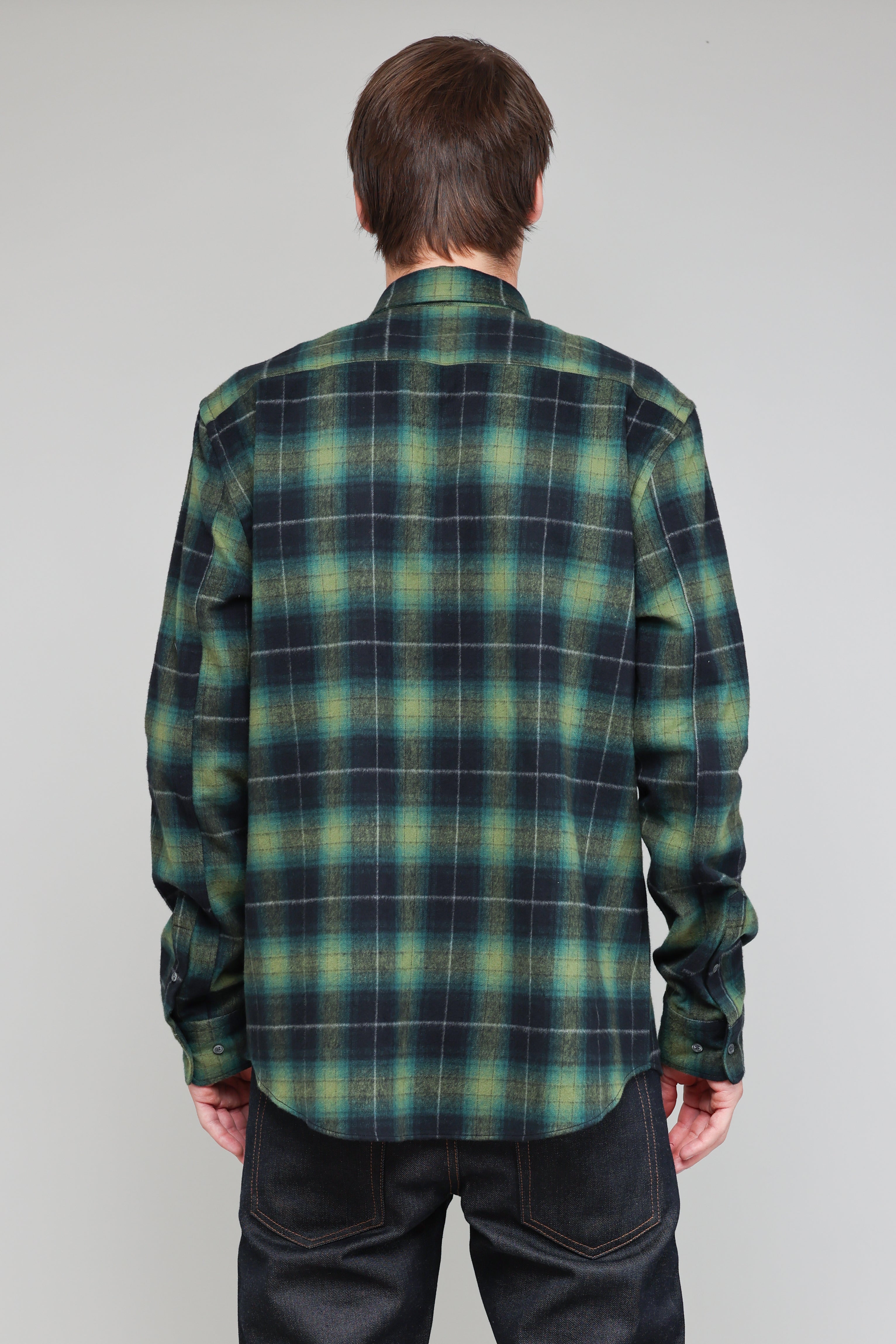 Japanese Shaggy Plaid in Green and Navy 03