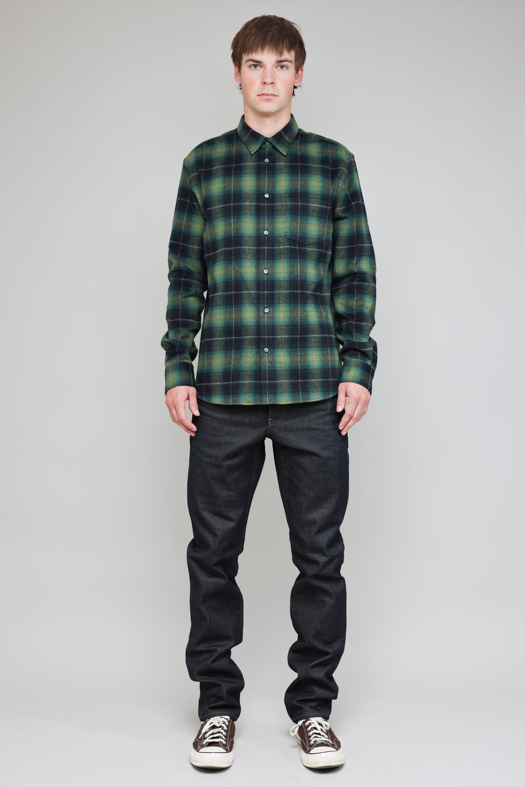 Japanese Shaggy Plaid in Green and Navy 05