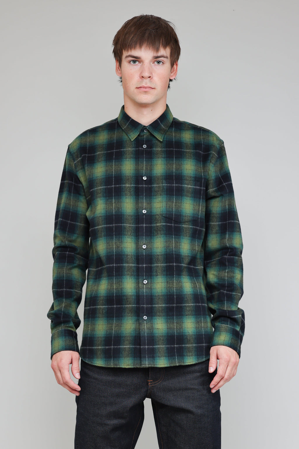 Japanese Shaggy Plaid in Green and Navy 01