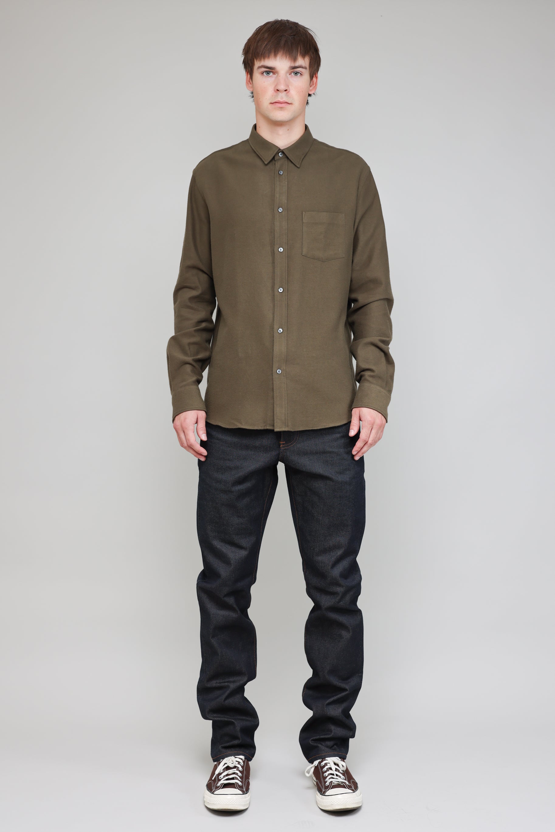 Japanese Flannel in Army Green 05