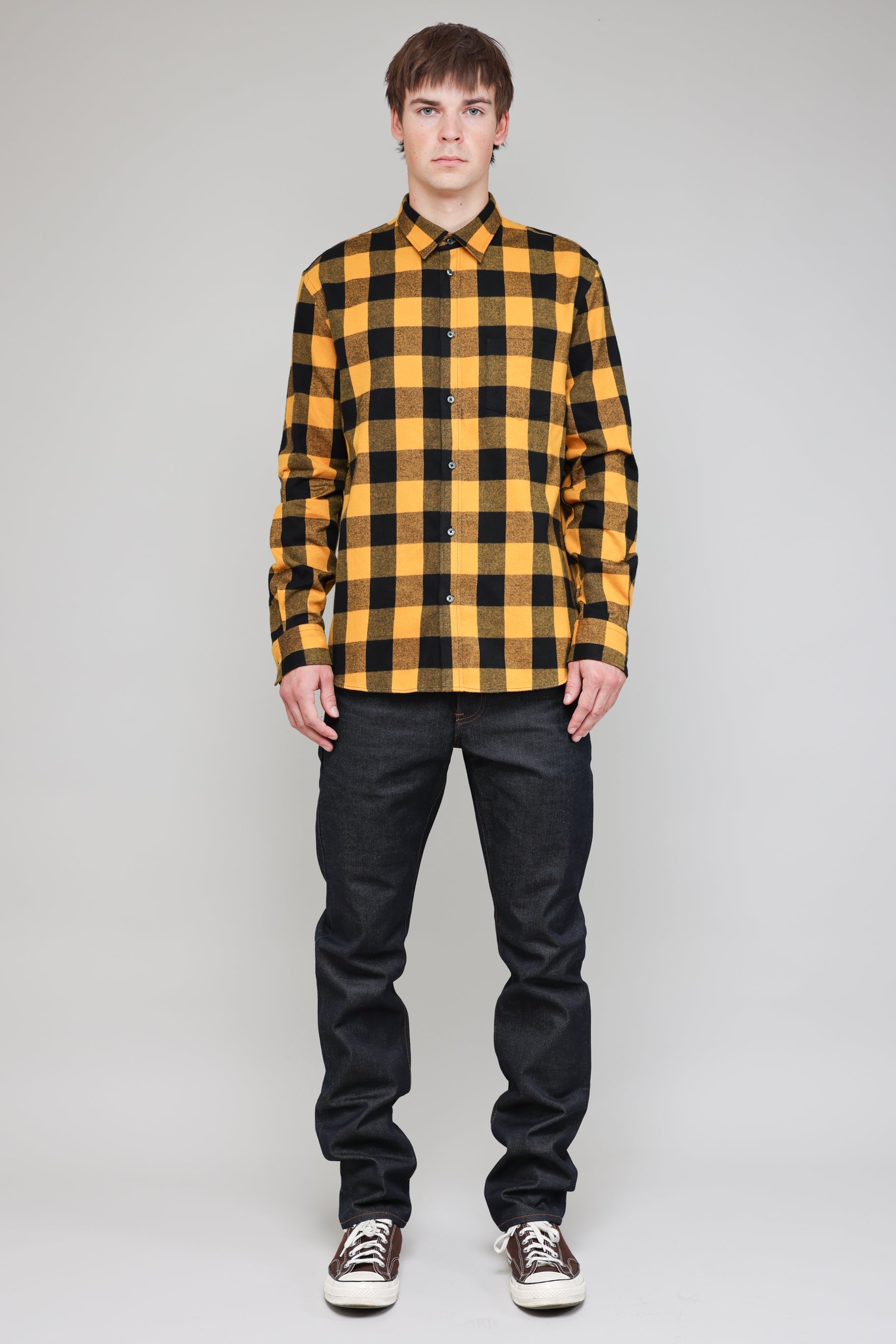 Japanese Brushed Buffalo Plaid in Yellow and Black 05