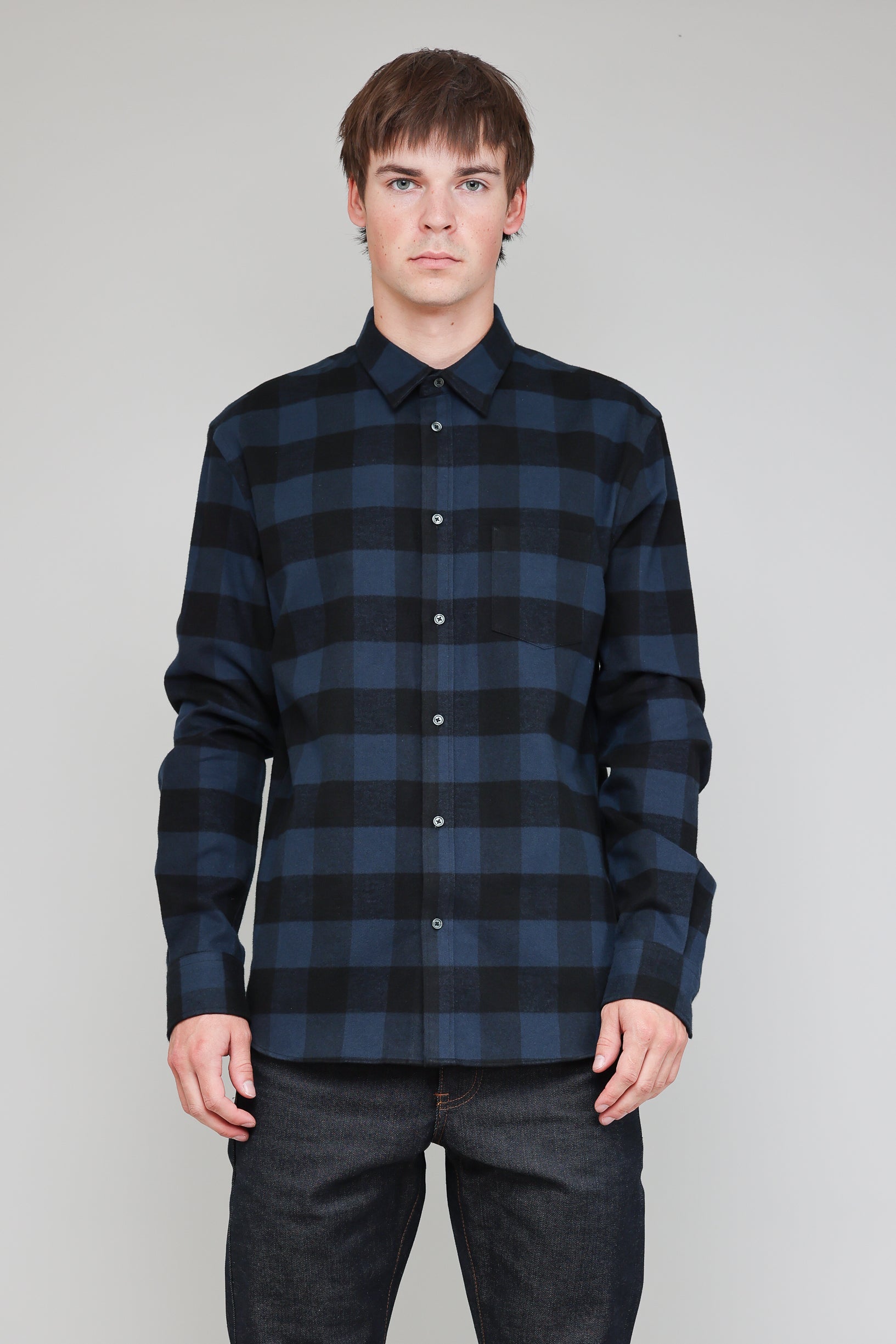 Japanese Brushed Buffalo Plaid in Blue and Black 02