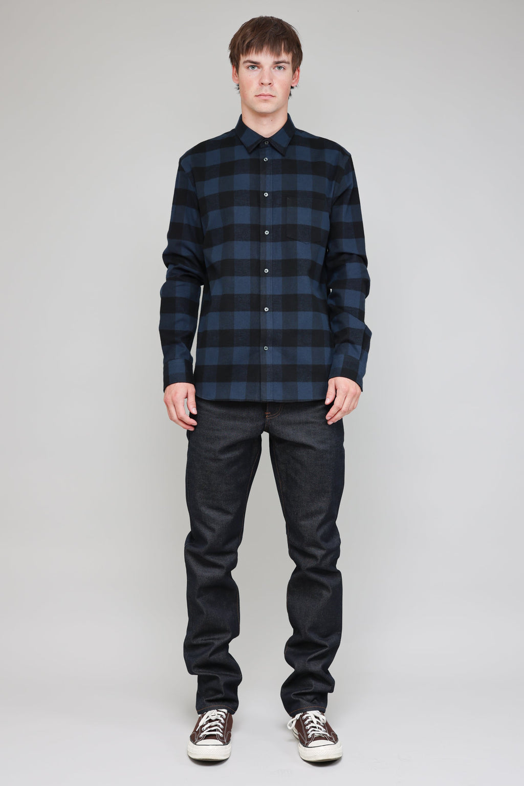 Japanese Brushed Buffalo Plaid in Blue and Black 05