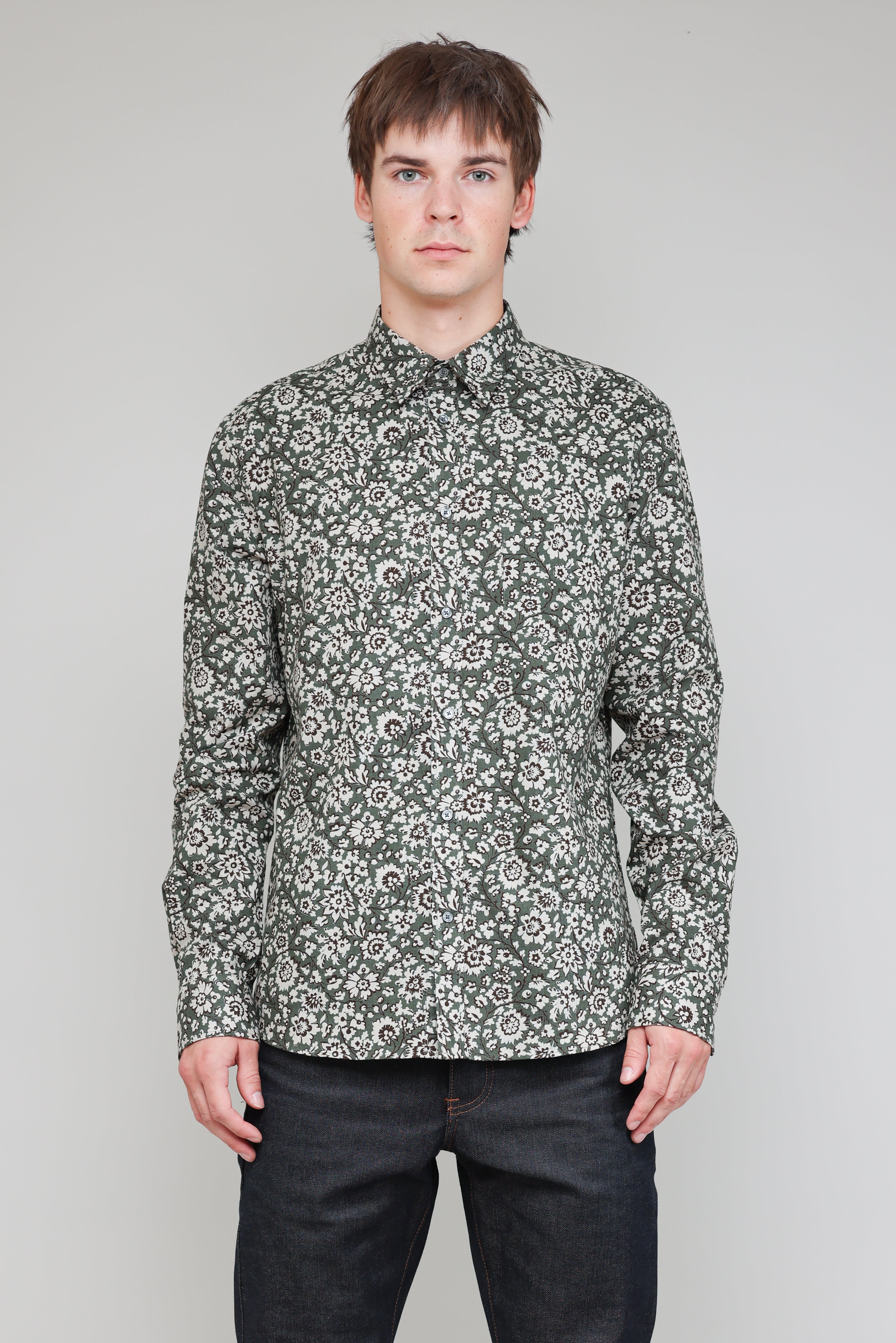Japanese Bloom Print in Green and Brown 02