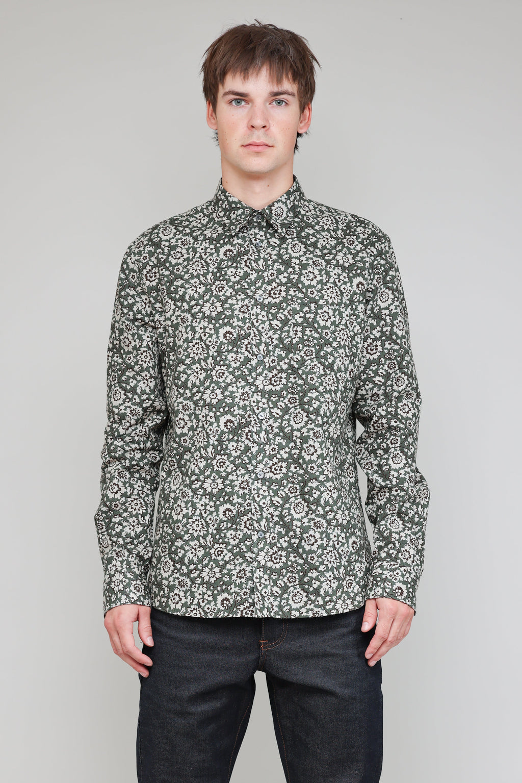 Japanese Bloom Print in Green and Brown 02