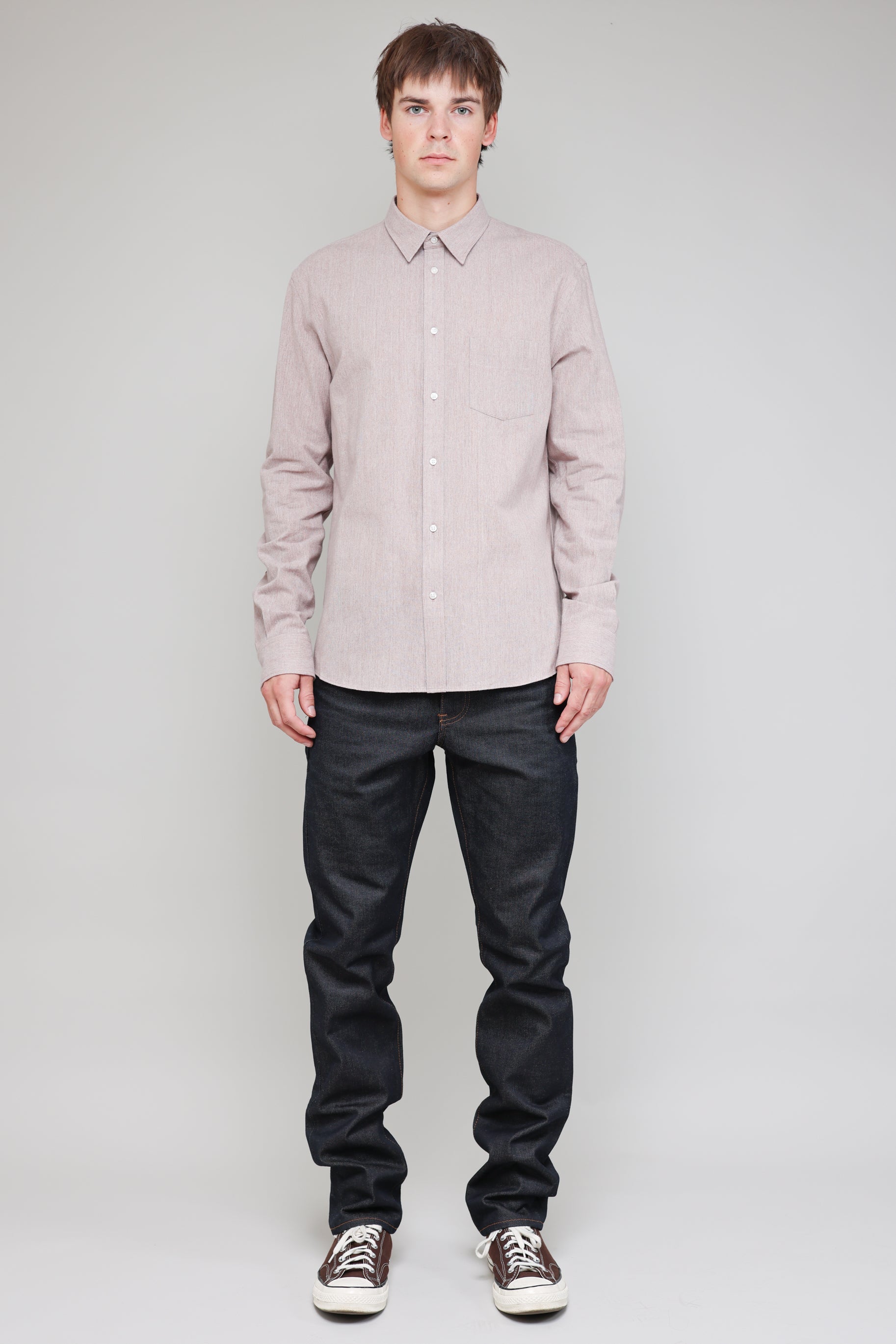 Japanese Yarn Dyed Brushed Poplin in Pink 05