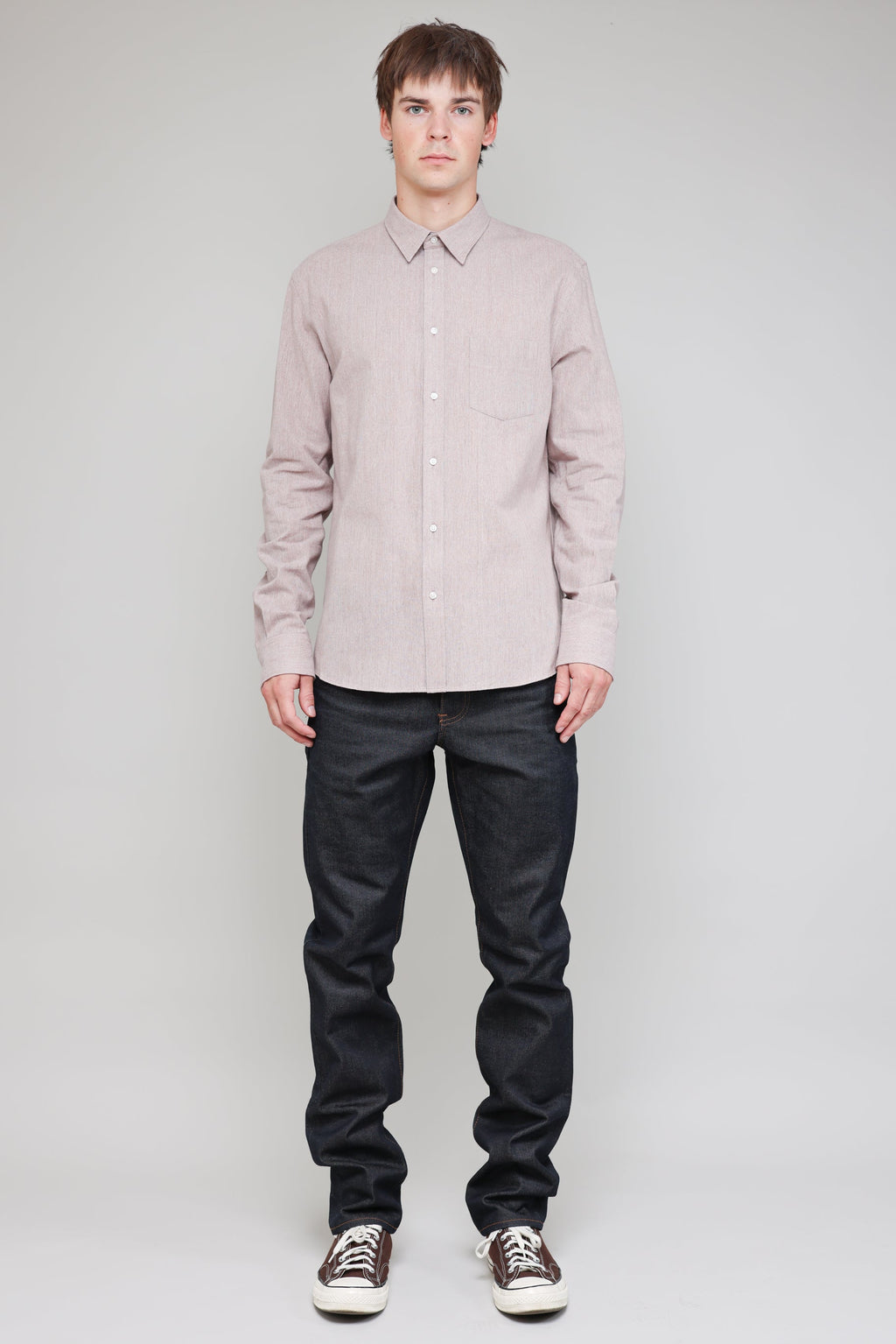 Japanese Yarn Dyed Brushed Poplin in Pink 05