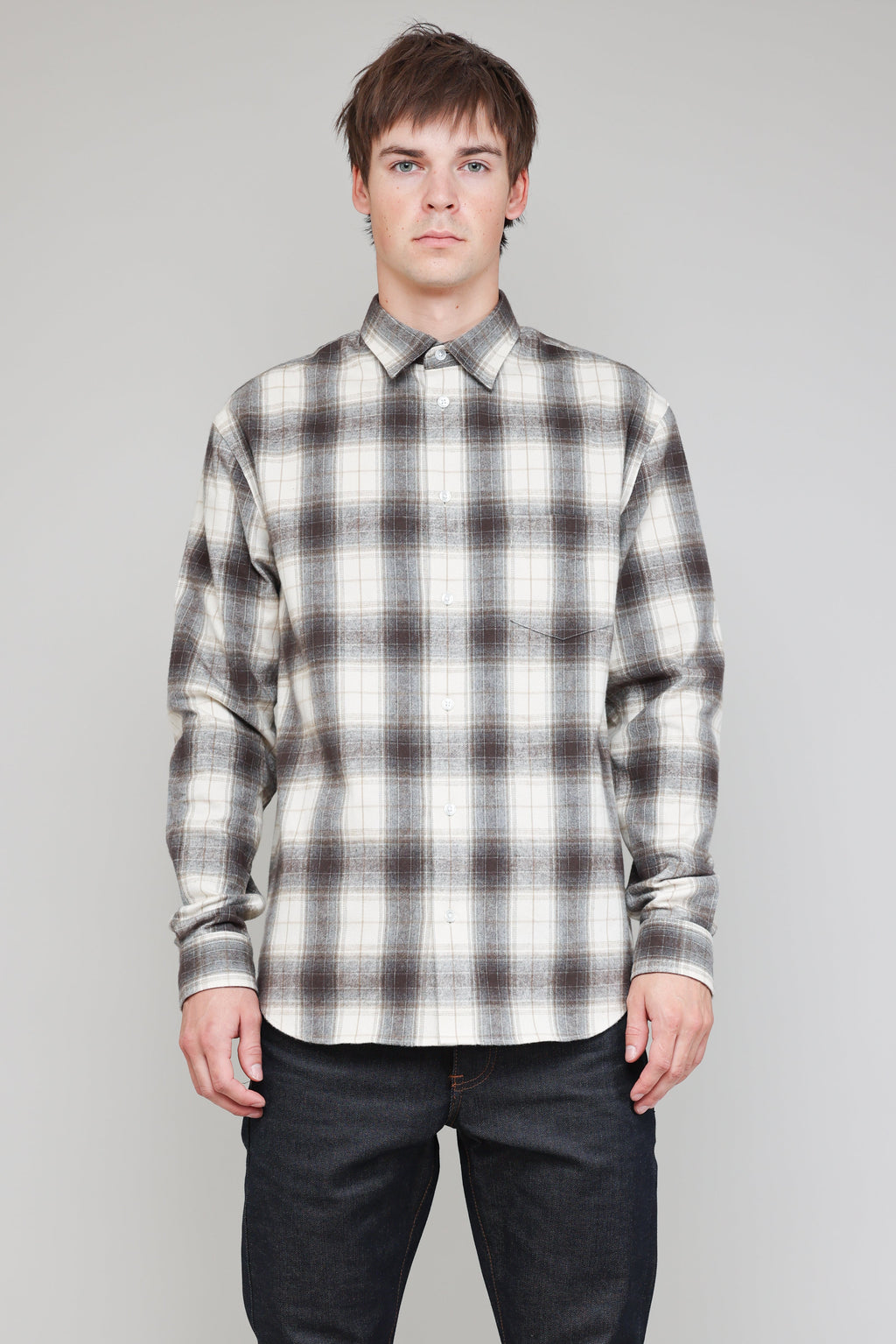 Japanese Shaggy Plaid in Brown and White 02