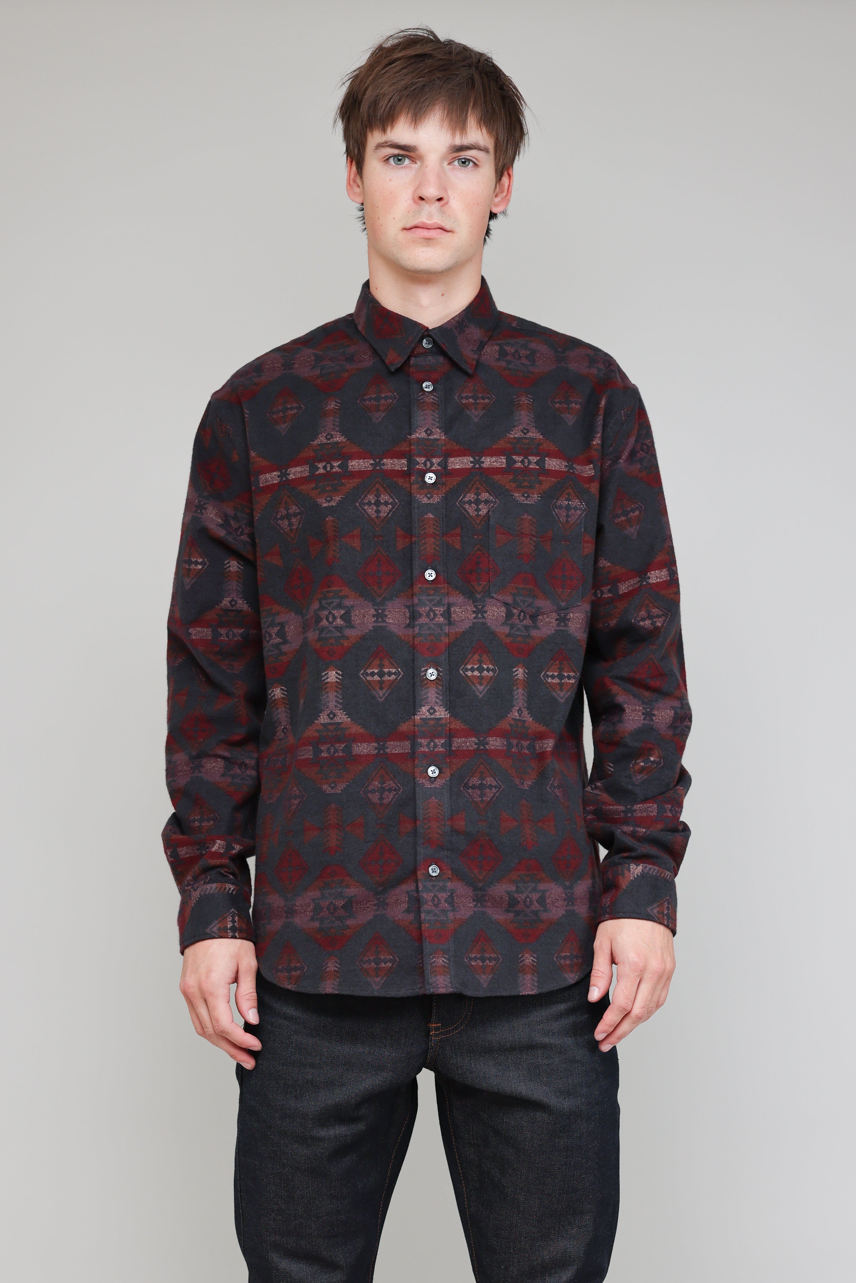 Japanese Blanket Print in Slate and Red 02