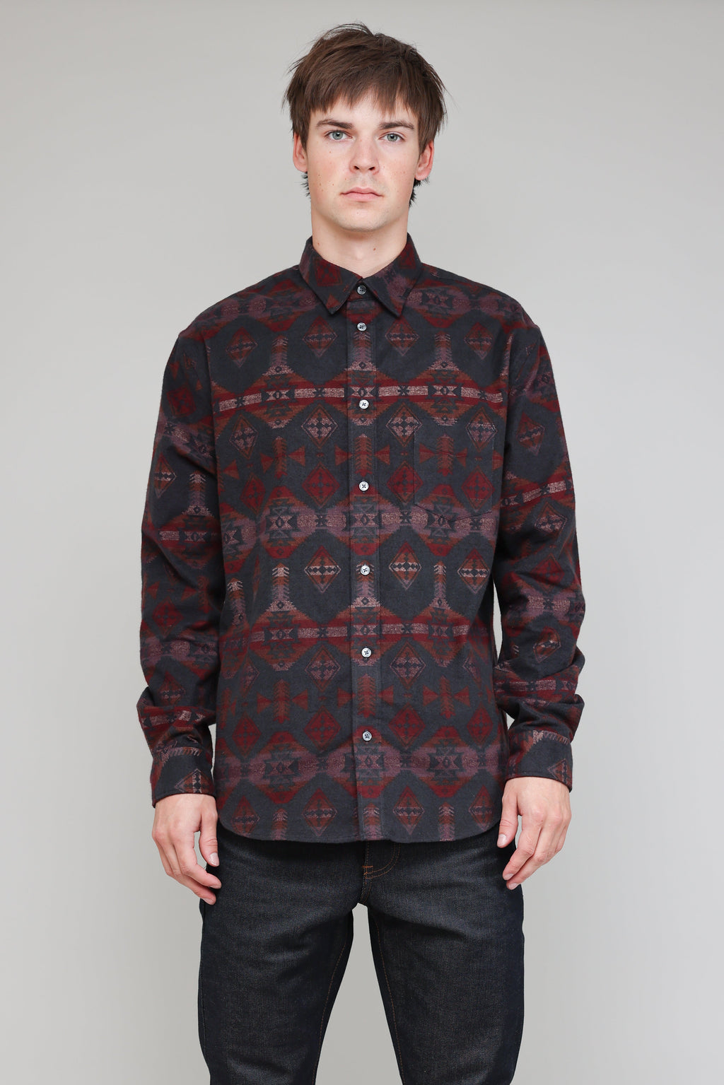 Japanese Blanket Print in Slate and Red 02