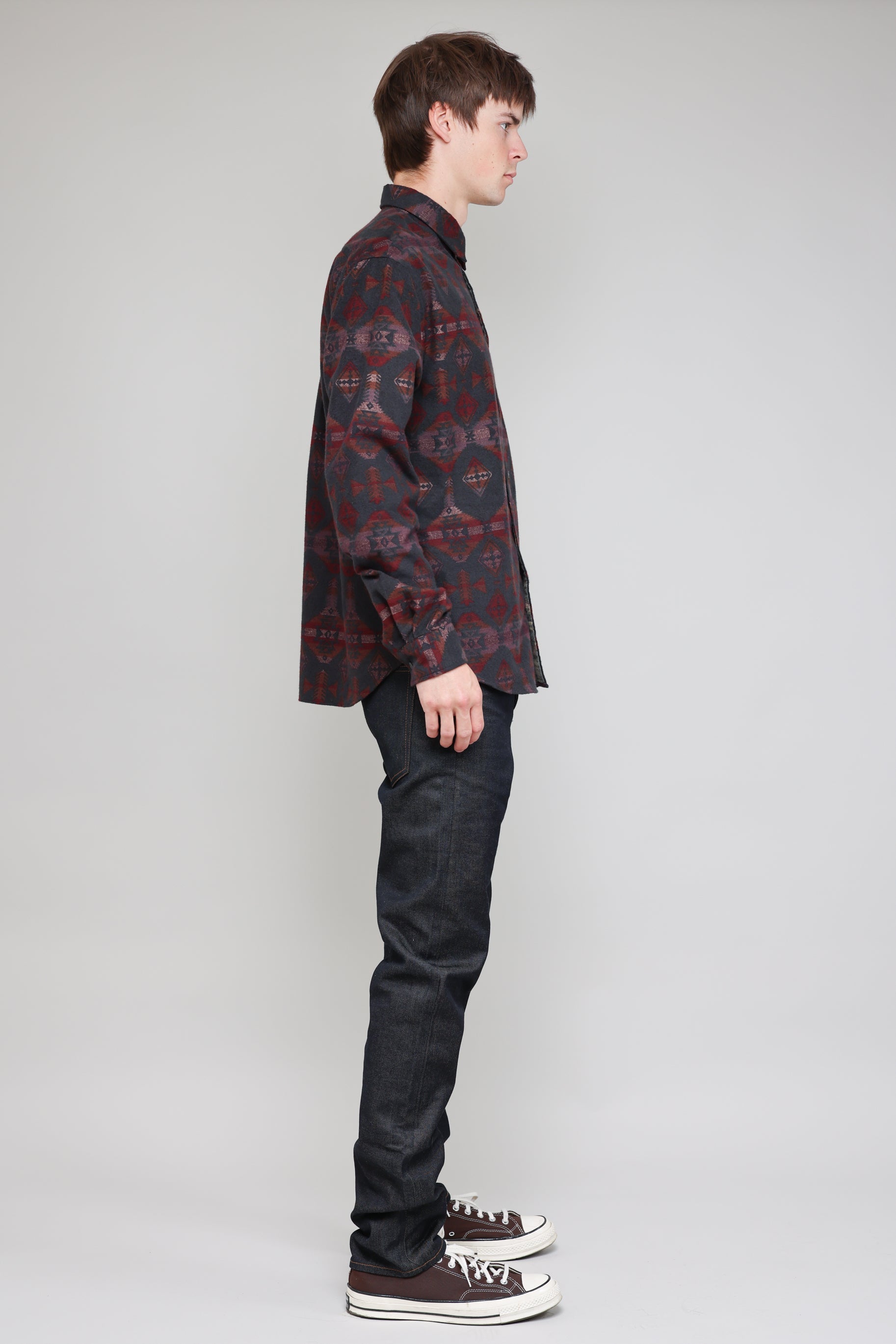 Japanese Blanket Print in Slate and Red 04