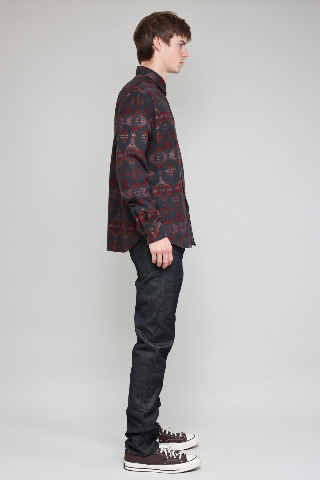 Japanese Blanket Print in Slate and Red 04