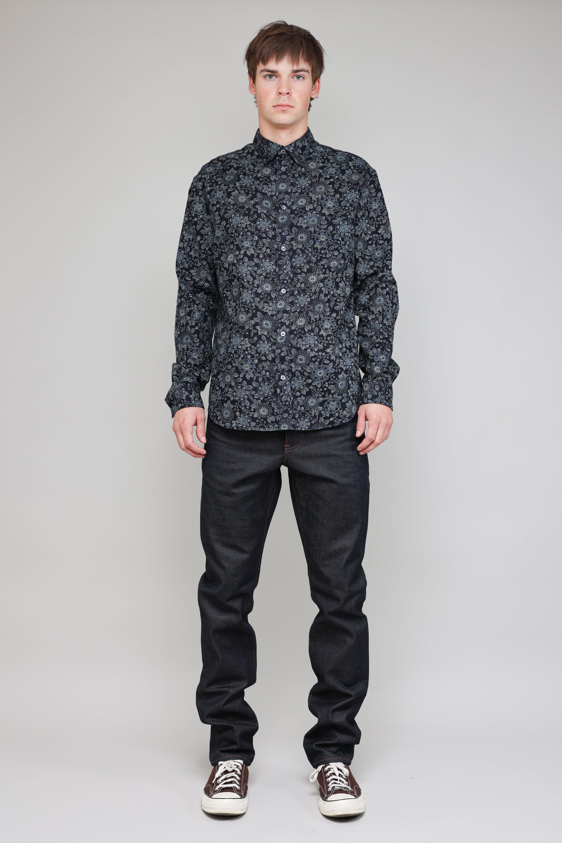 Japanese Floral Print Navy 05