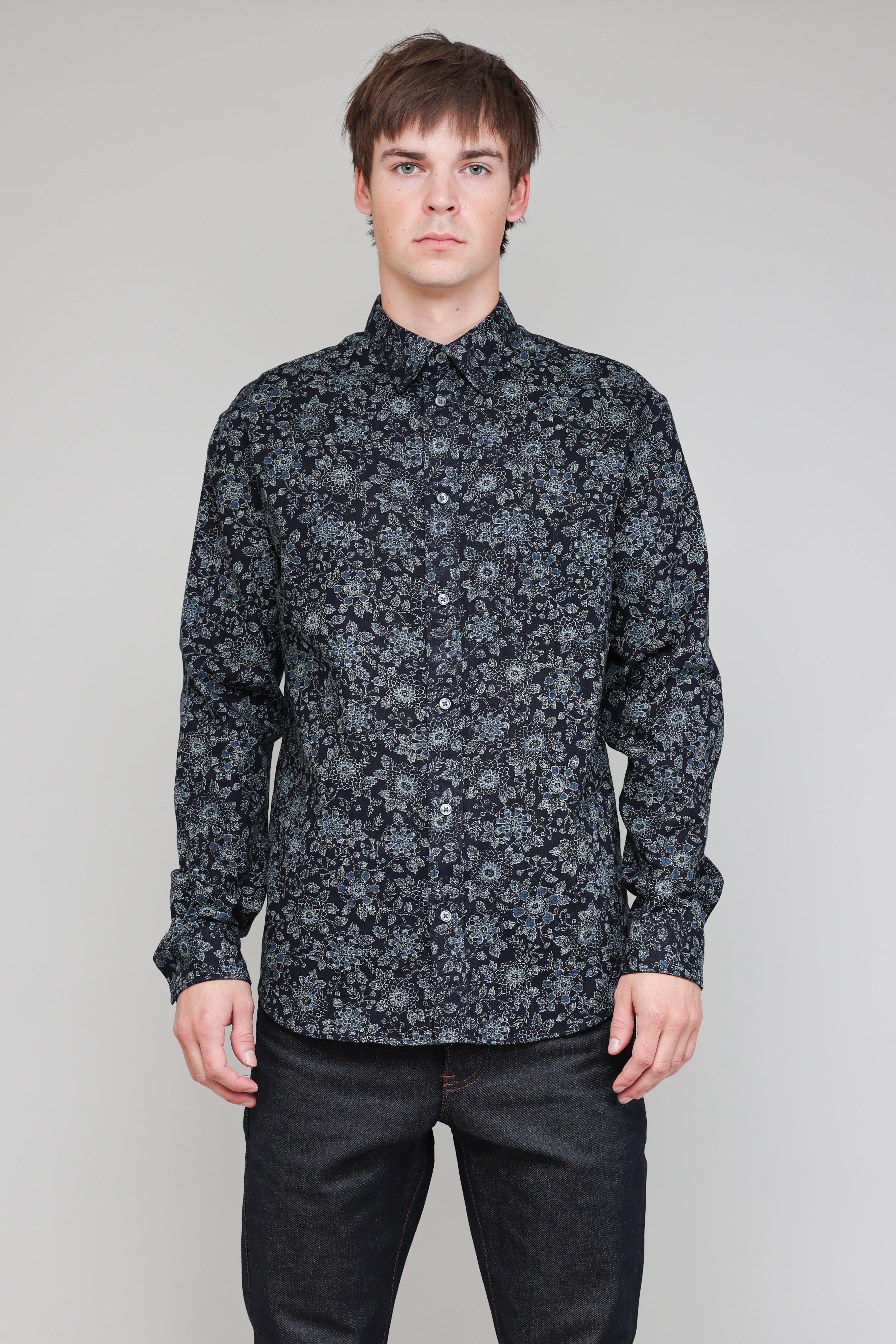 Japanese Floral Print Navy 02