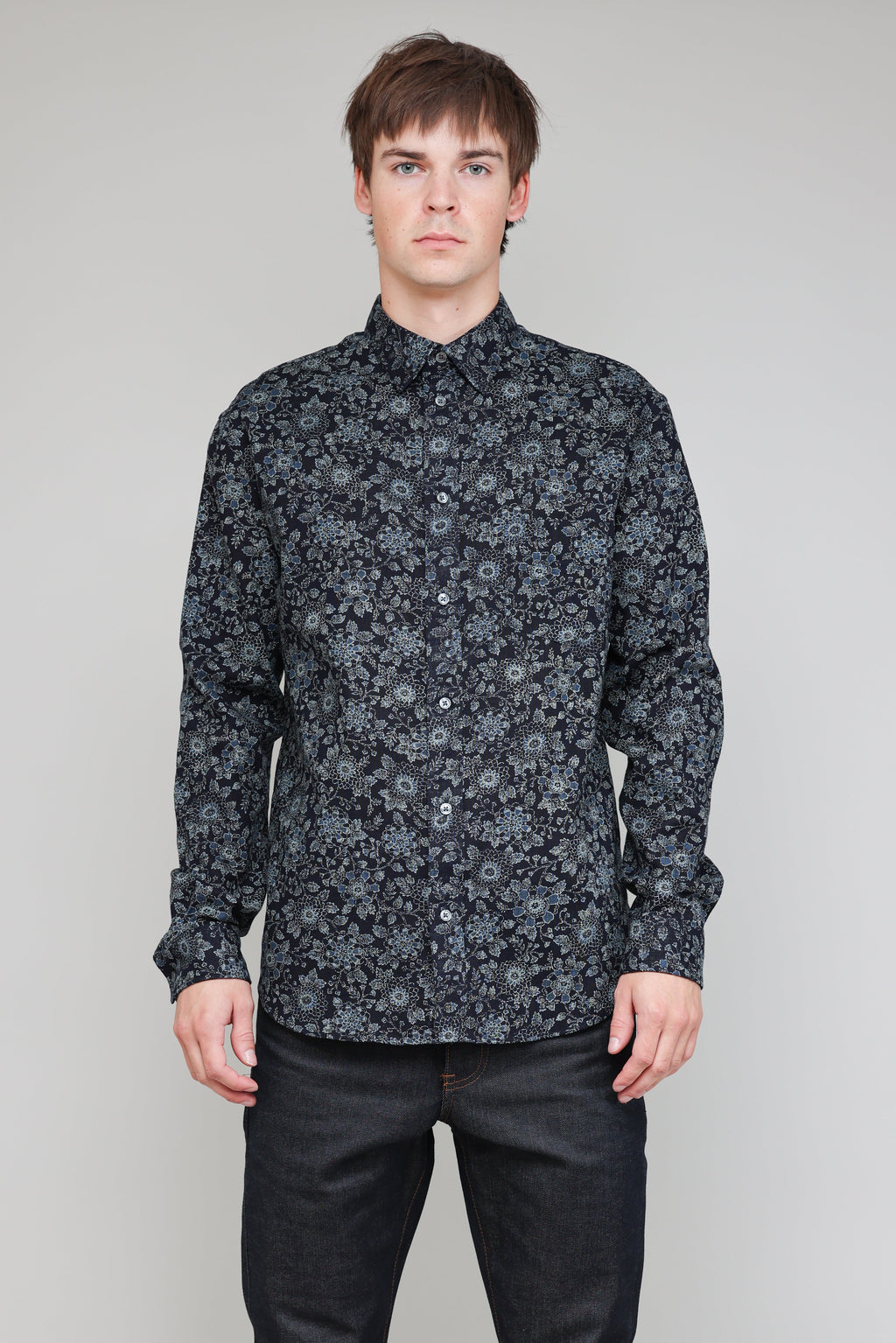 Japanese Floral Print Navy 02