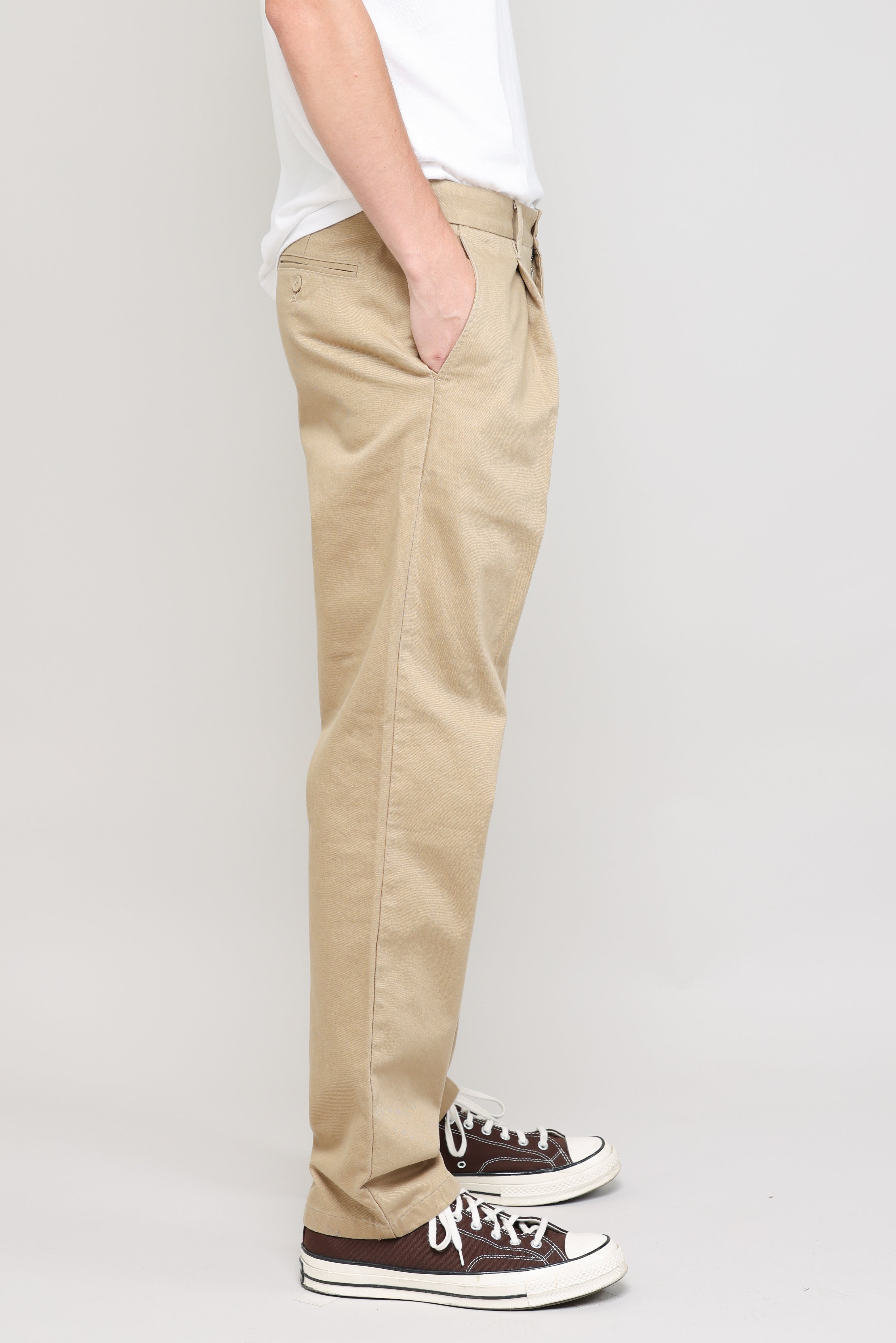 Pleated Chino Vintage French Drill in Khaki 06