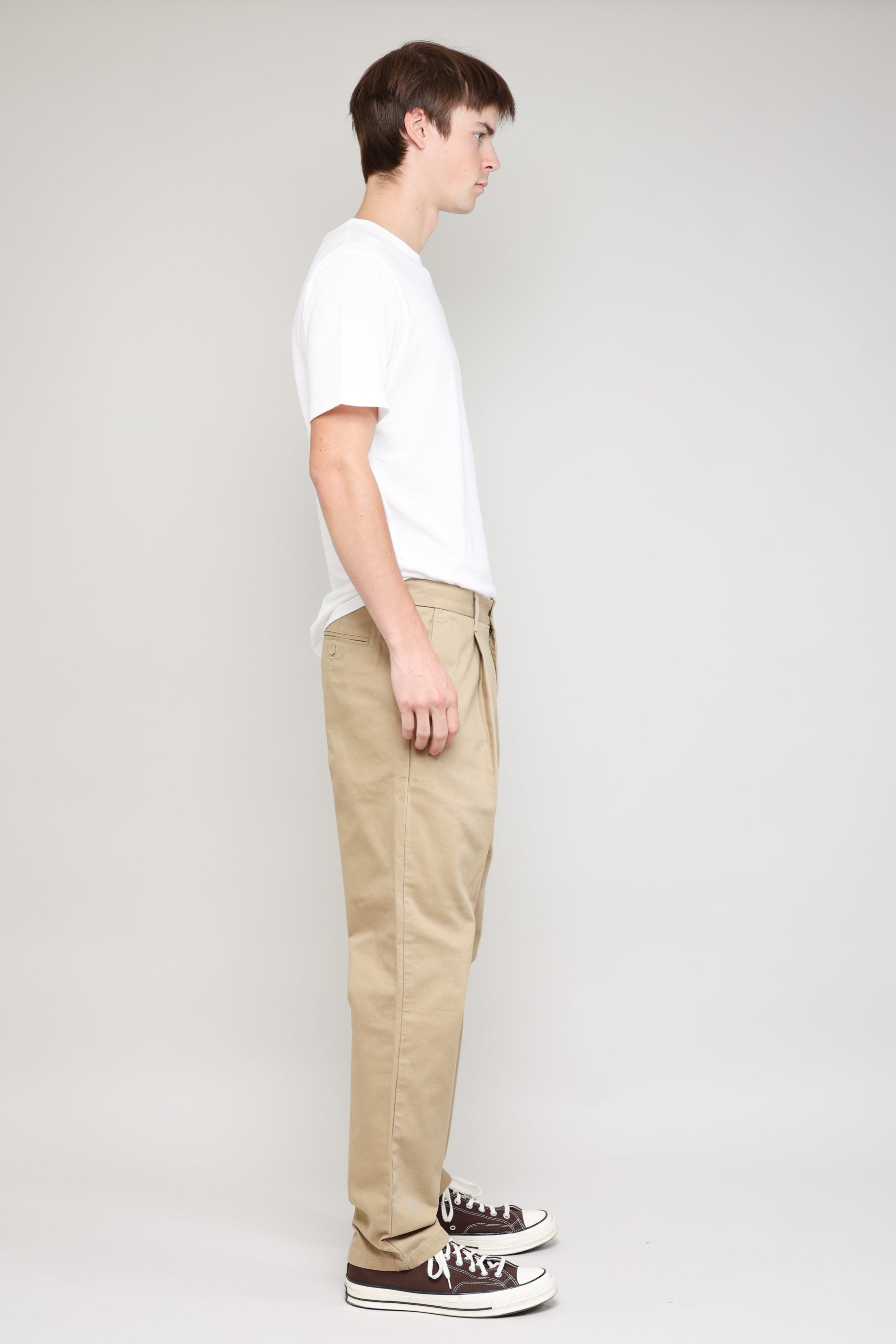 Pleated Chino Vintage French Drill in Khaki 04