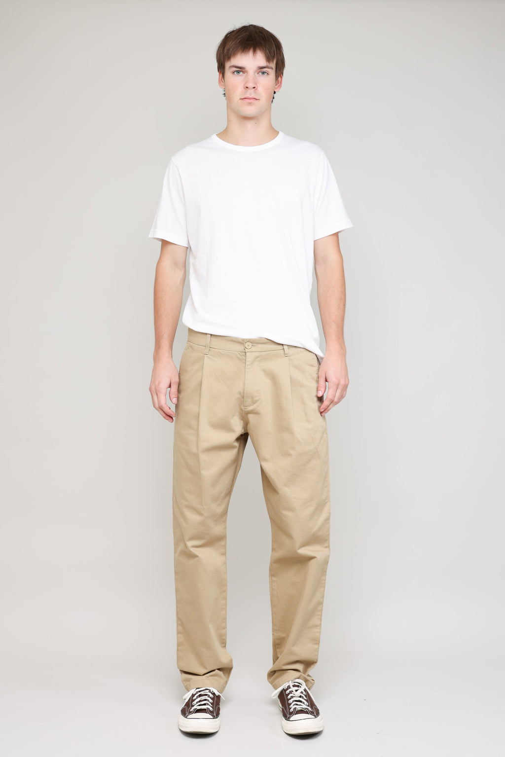 Pleated Chino Vintage French Drill in Khaki 03