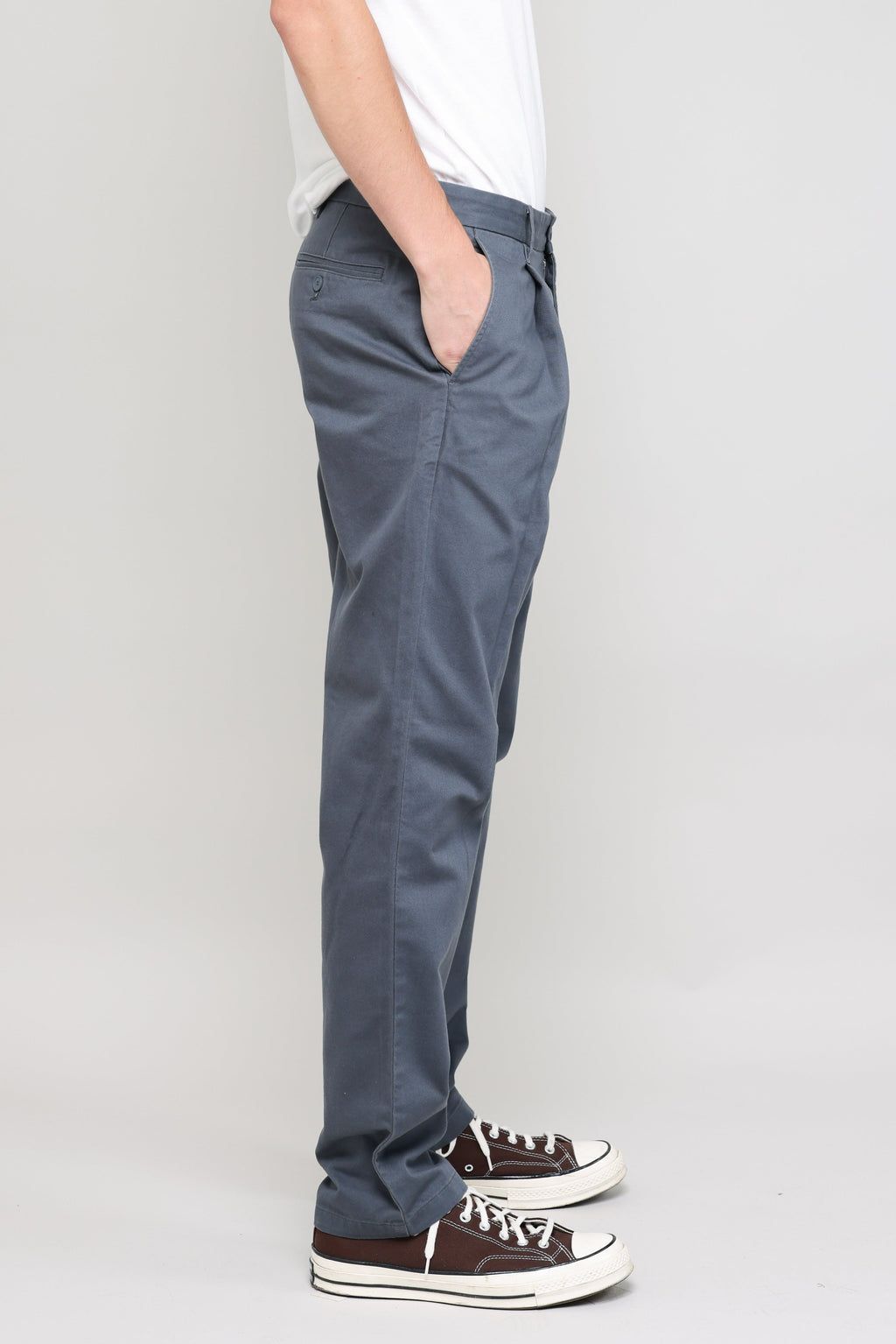 Pleated Chino Vintage French Drill in Blue Grey 04