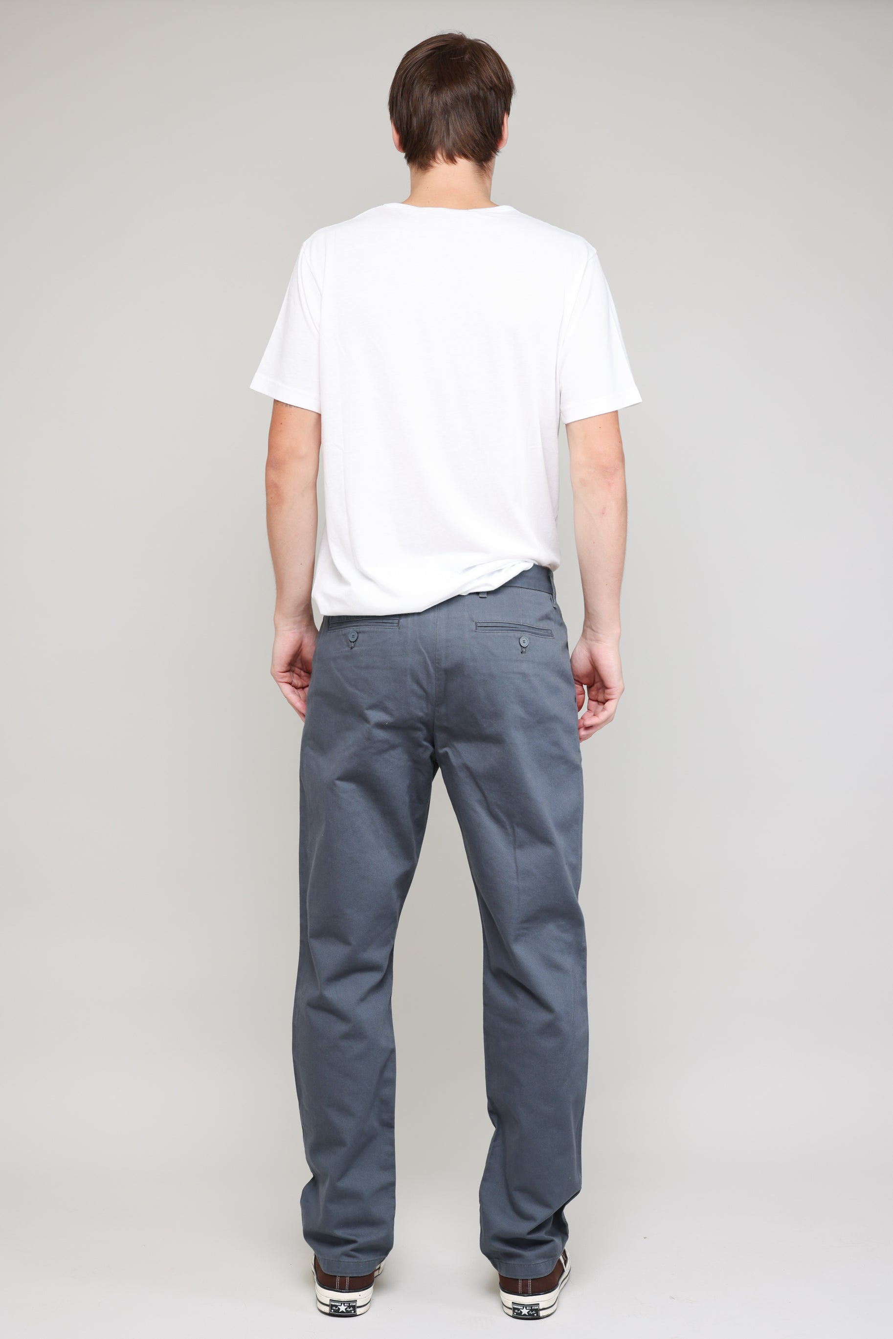 Pleated Chino Vintage French Drill in Blue Grey 03