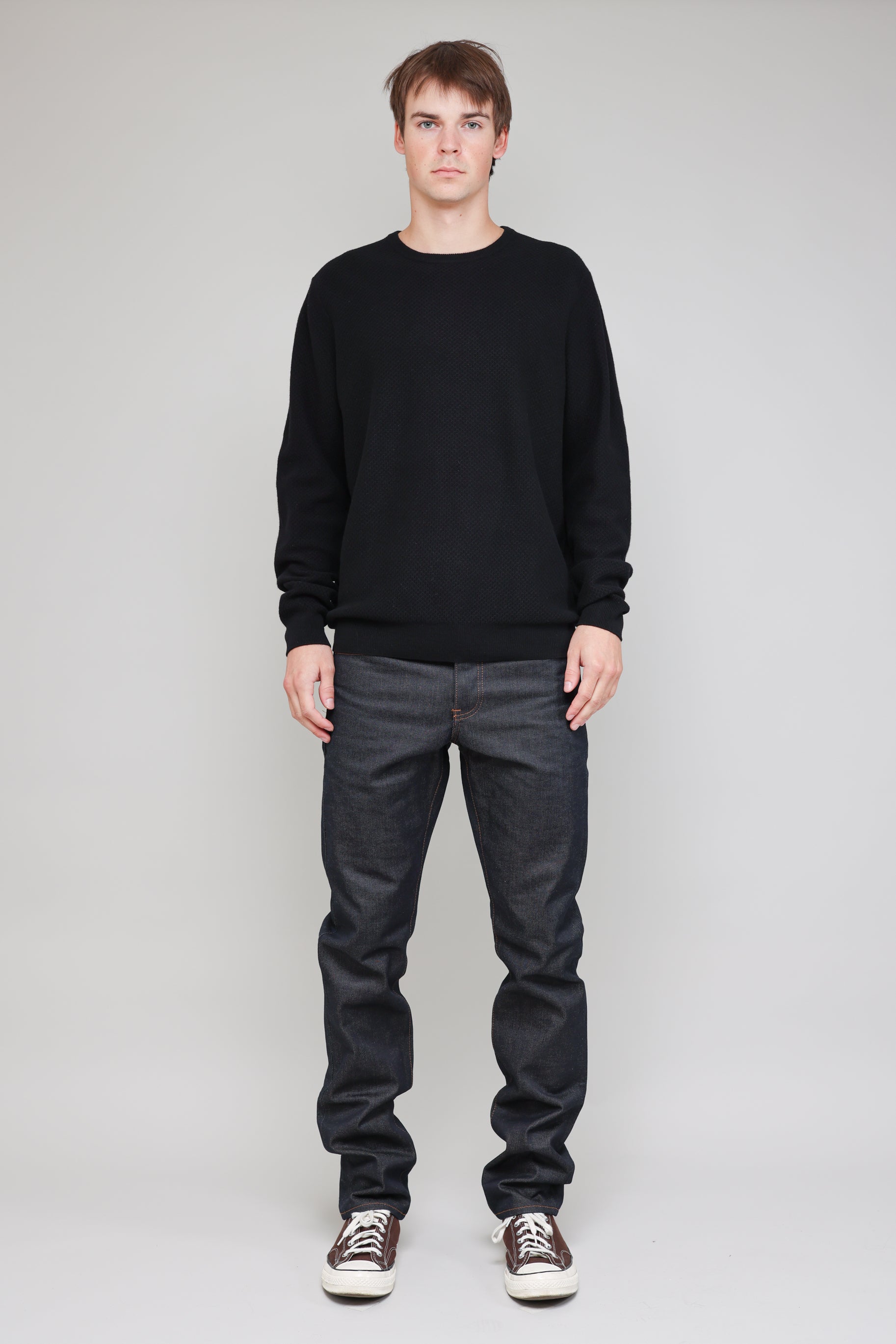 New Wool Honeycomb Stitch Crew in Black 05