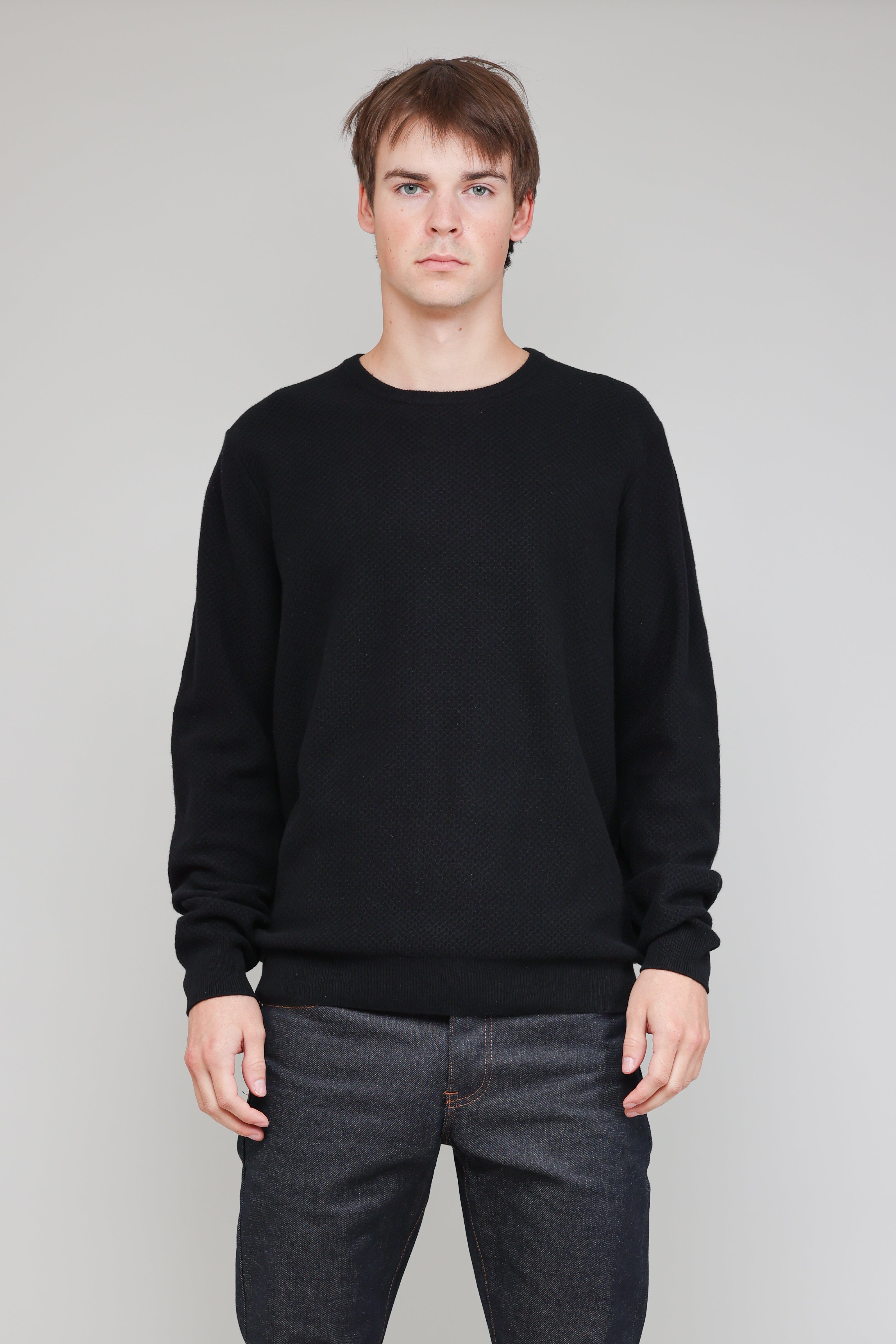 New Wool Honeycomb Stitch Crew in Black 02