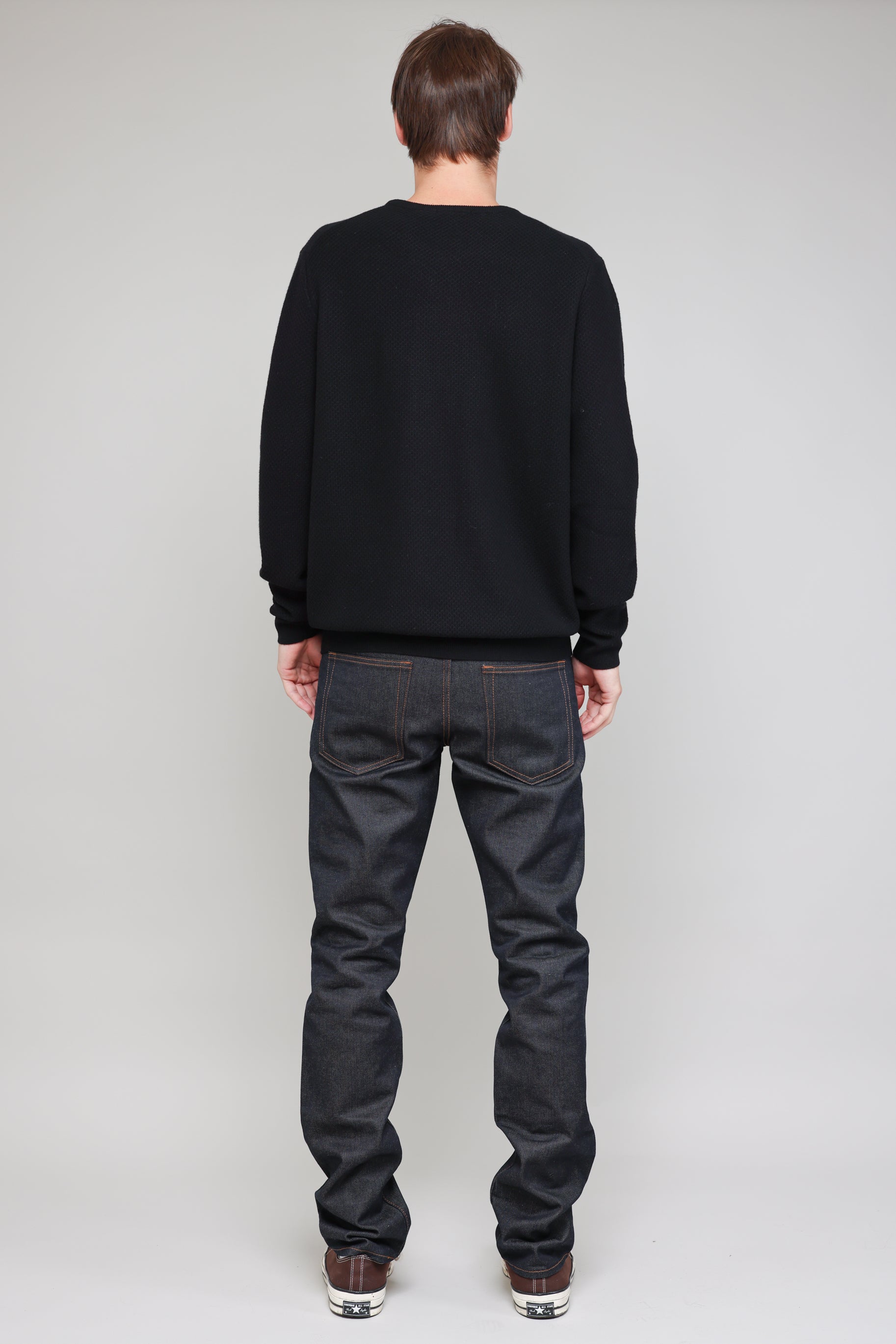 New Wool Honeycomb Stitch Crew in Black 04