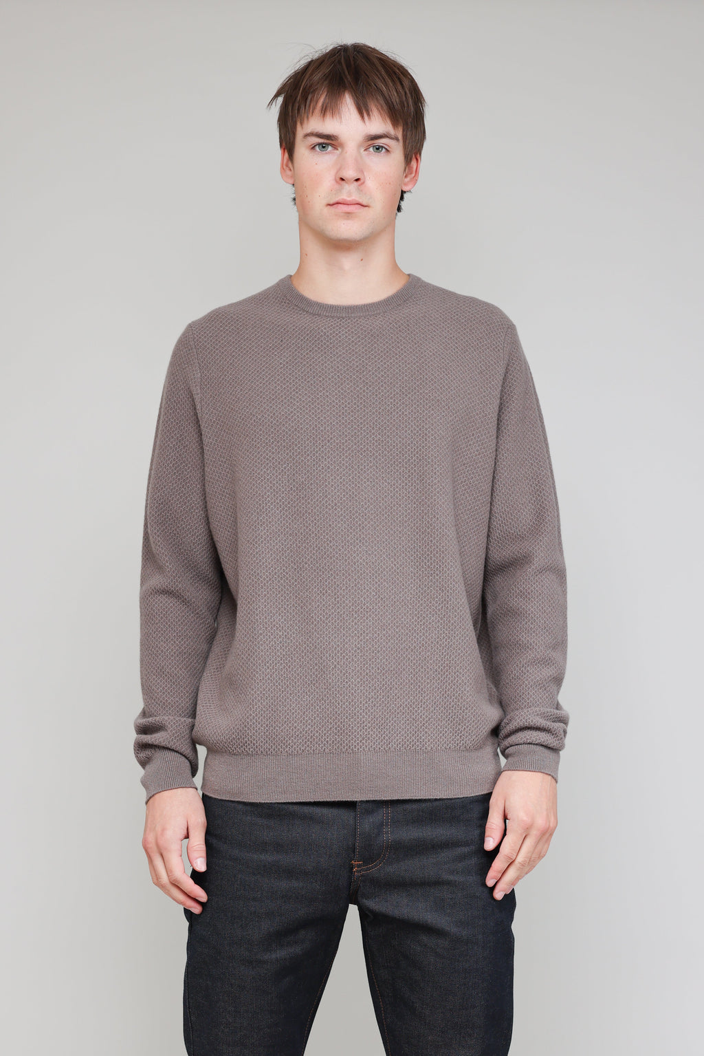 New Wool Honeycomb Stitch Crew in Taupe 02