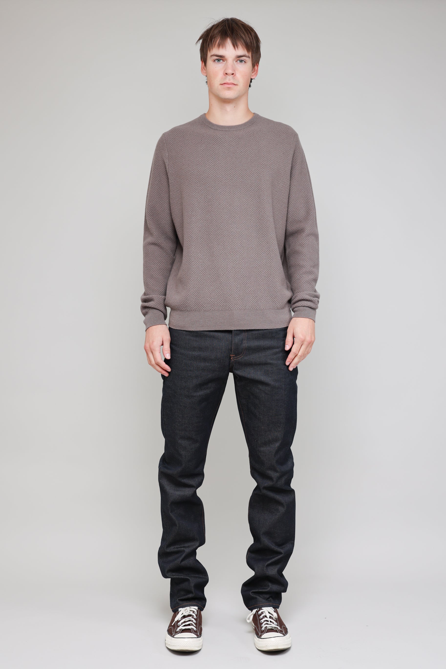 New Wool Honeycomb Stitch Crew in Taupe 05