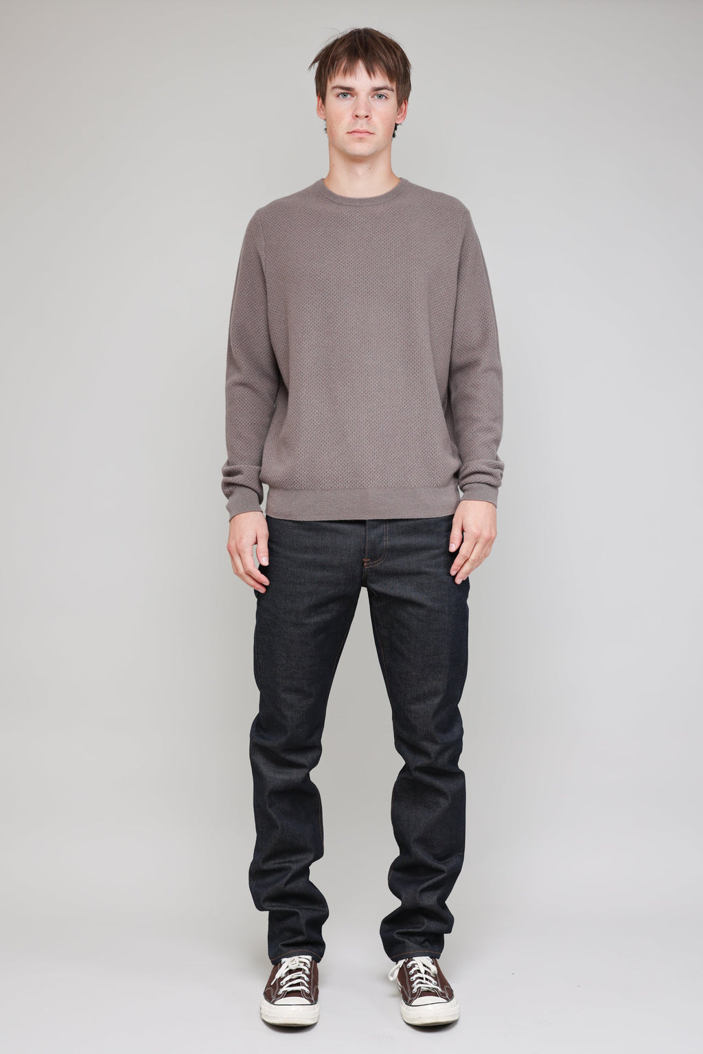 New Wool Honeycomb Stitch Crew in Taupe 05