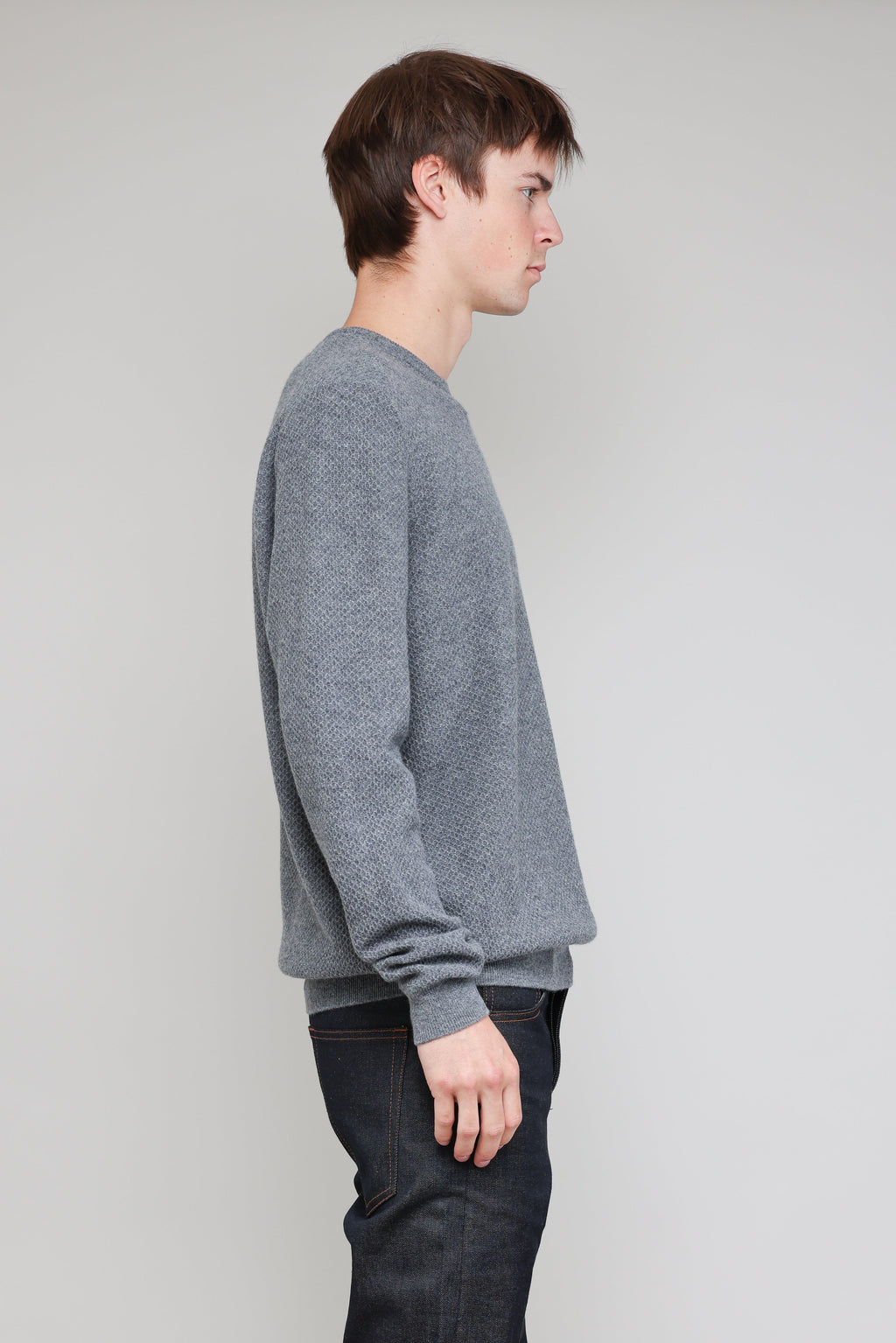 New Wool Honeycomb Stitch Crew in Melange Grey 03