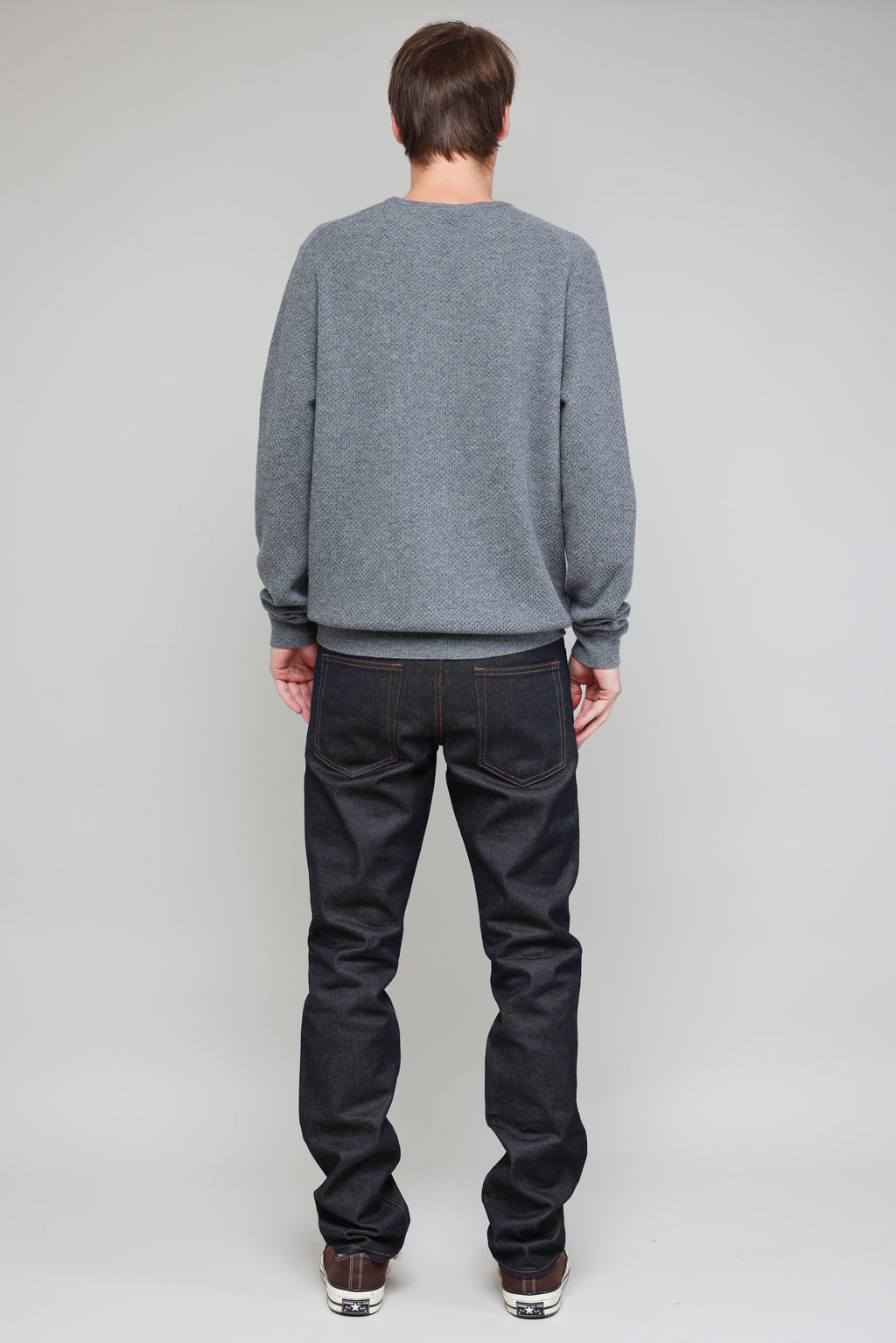 New Wool Honeycomb Stitch Crew in Melange Grey 04