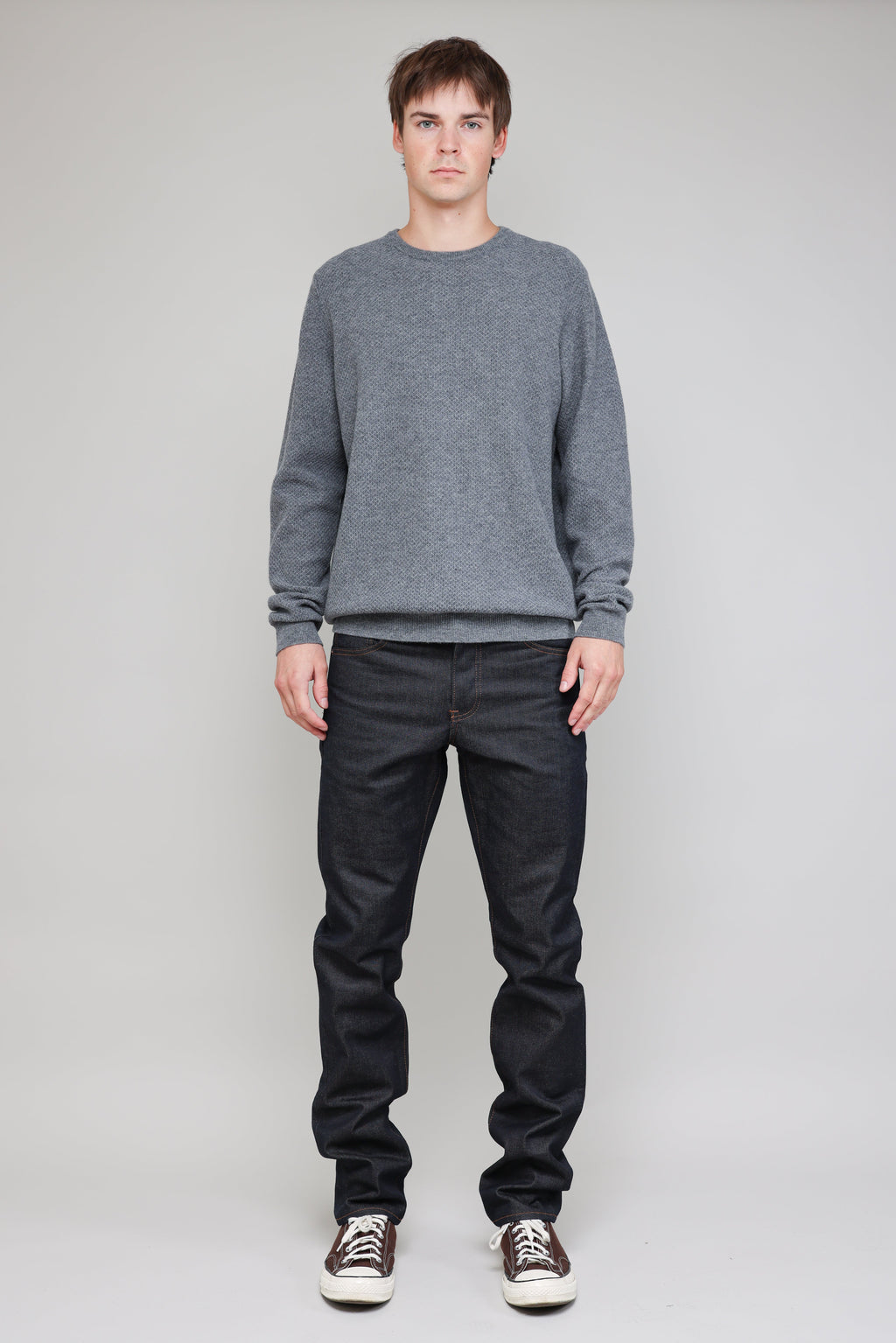 New Wool Honeycomb Stitch Crew in Melange Grey 05
